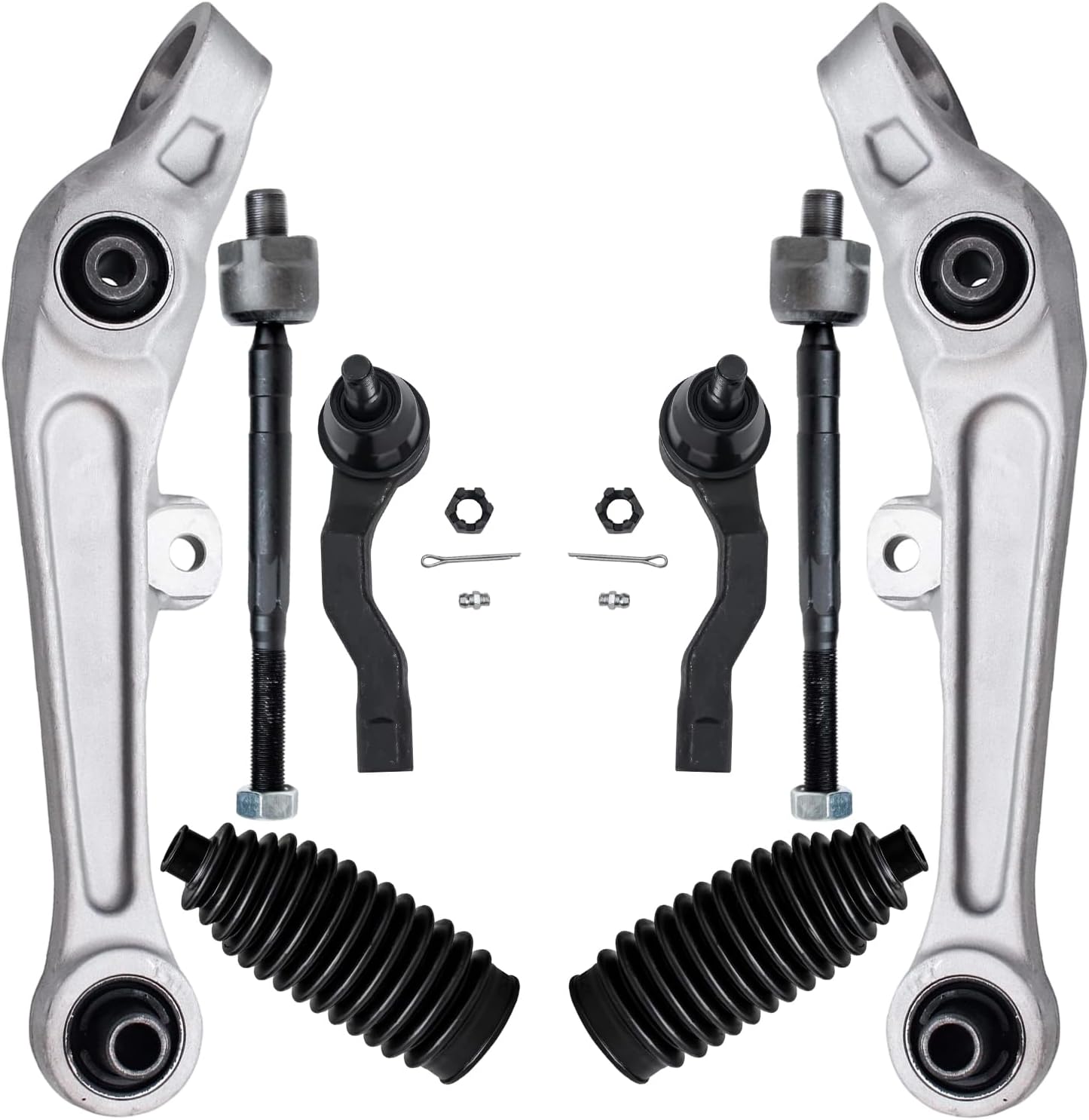 8pc Front Lower Forward Control Arms Inner Outer Tie Rods Suspension Kit