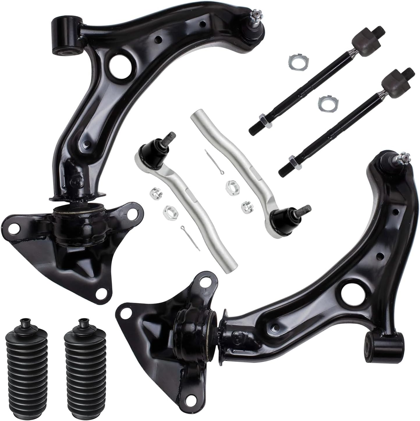 8pc Front Lower Control Arms Inner Outer Tie Rods Suspension Kit