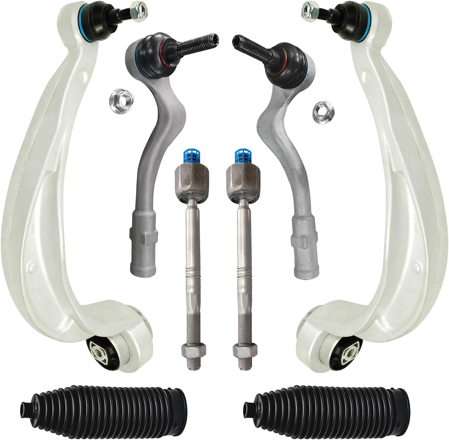 8pc Front Lower Rearward Control Arms Inner Outer Tie Rods Suspension Kit