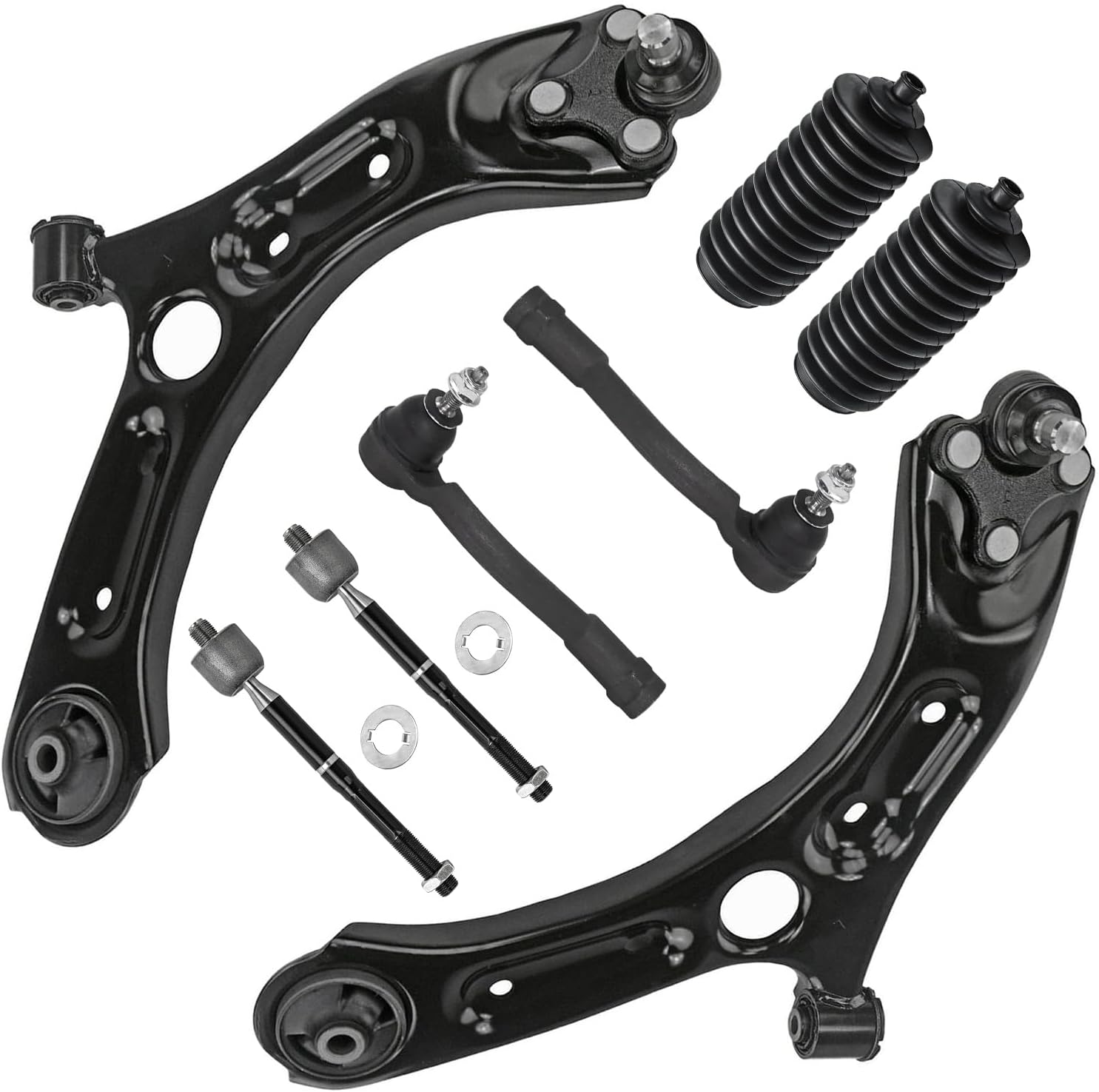8pc Front Lower Control Arms Inner Outer Tie Rods Suspension Kit