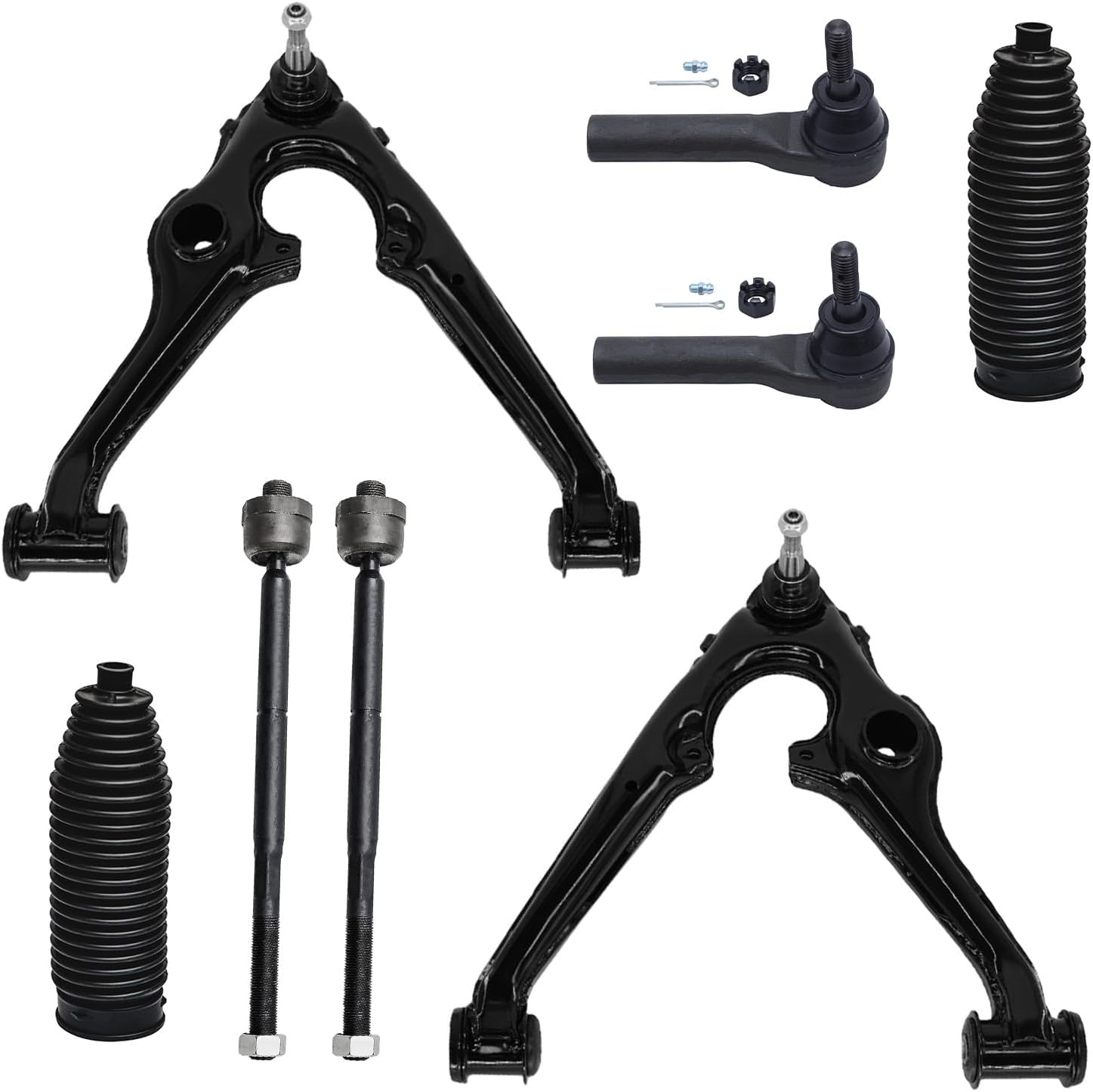 8pc Front Lower Control Arms Inner Outer Tie Rods Suspension Kit