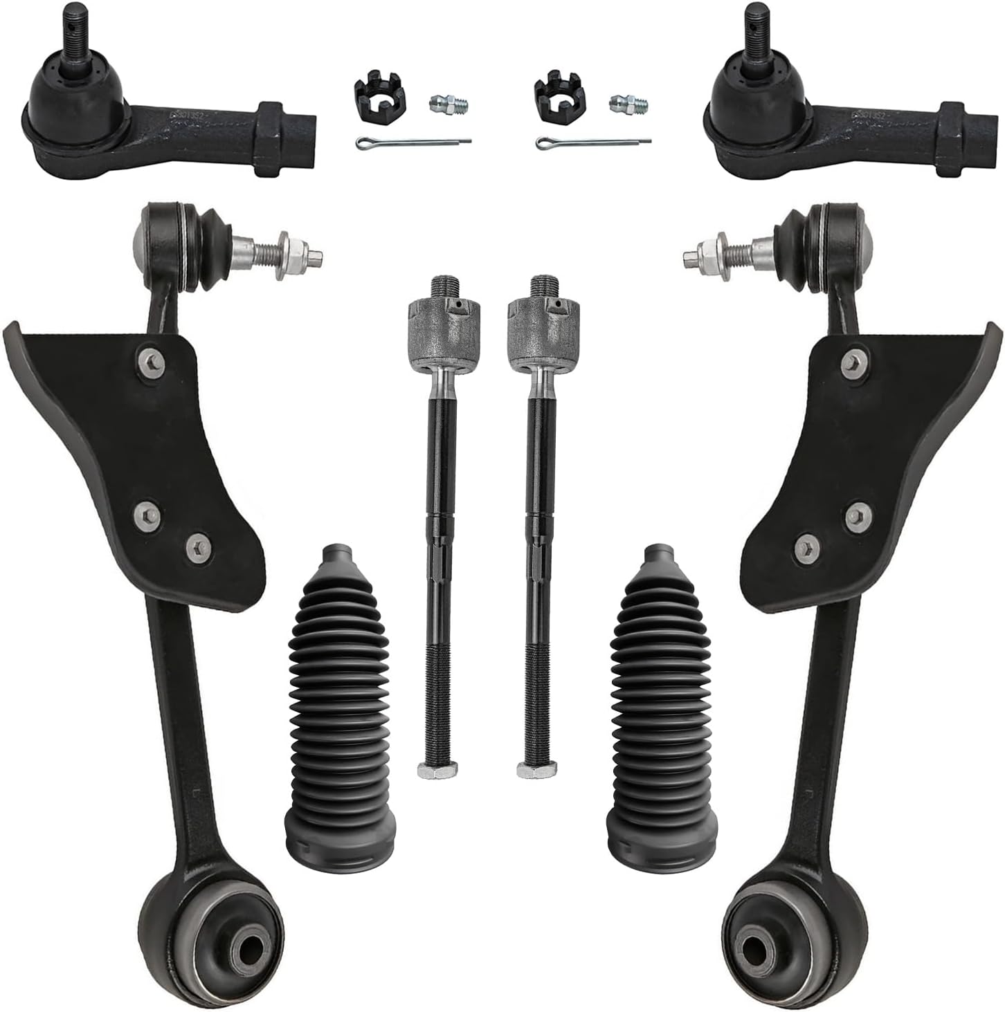 8pc Front Lower Forward Control Arms Inner Outer Tie Rods Suspension Kit