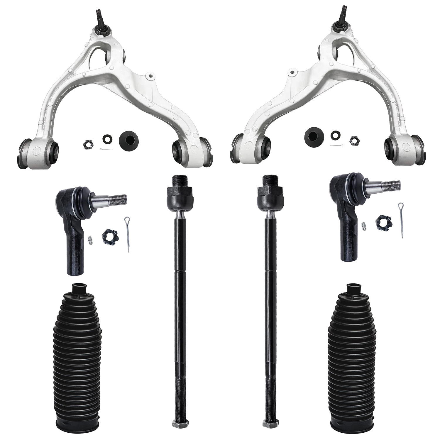 8pc Front Lower Control Arms Inner Outer Tie Rods Suspension Kit