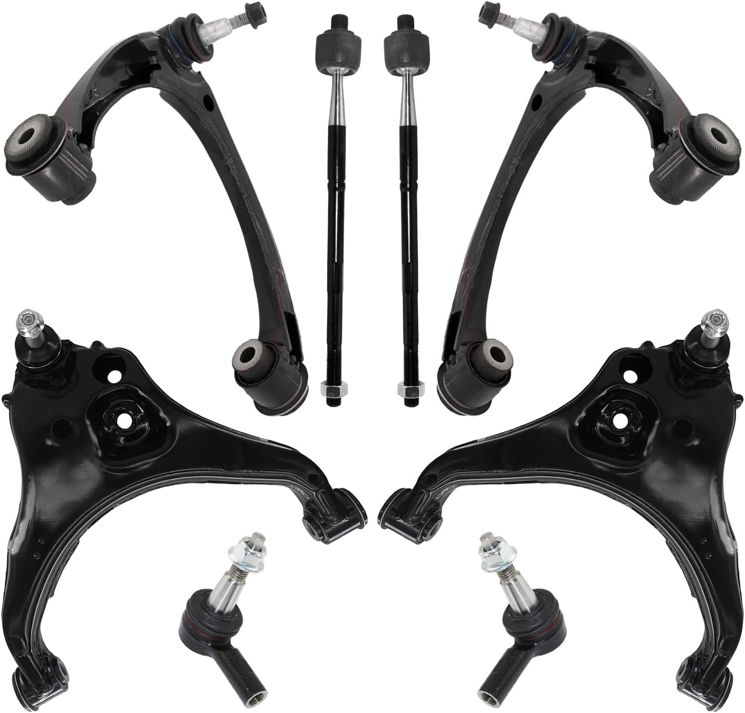 8pc Front Upper Lower Control Arms Inner Outer Tie Rods Suspension Kit