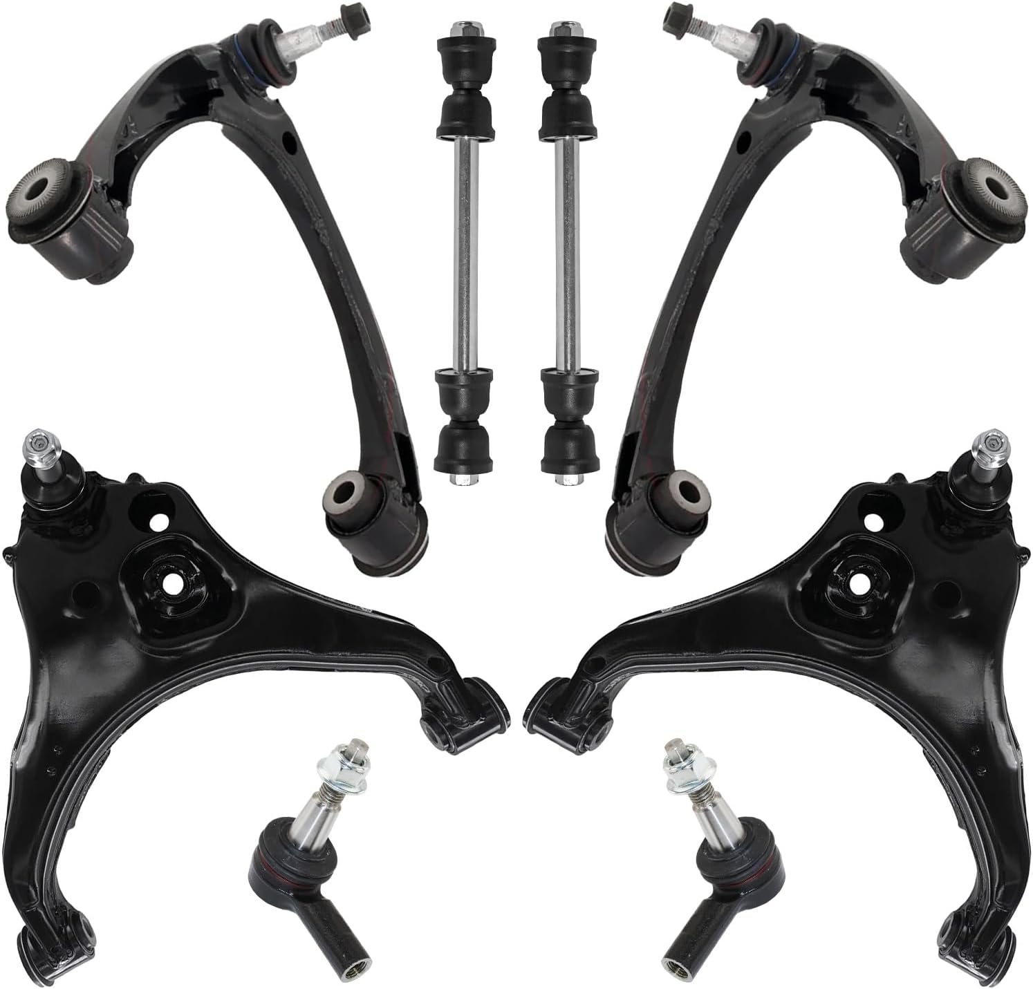 8pc Front Upper Lower Control Arms Sway Bar Links Outer Tie Rods Suspension Kit