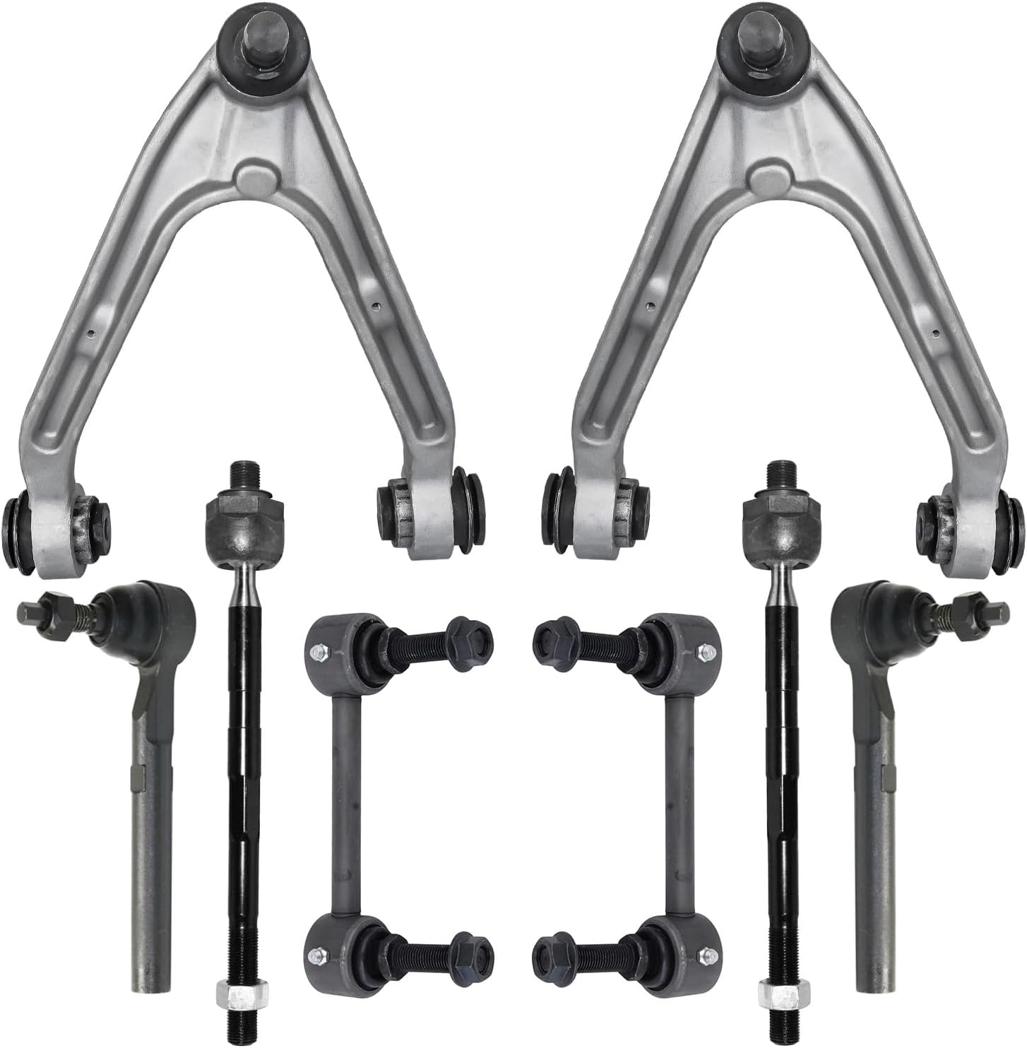 8pc Front Upper Control Arms Inner Outer Tie Rods Sway Bar Links Suspension Kit
