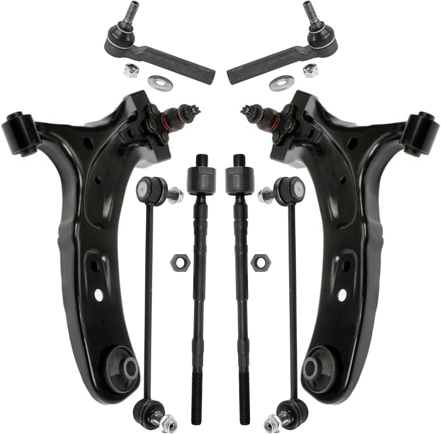 8pc Front Lower Control Arms Inner Outer Tie Rods Sway Bar Links Suspension Kit