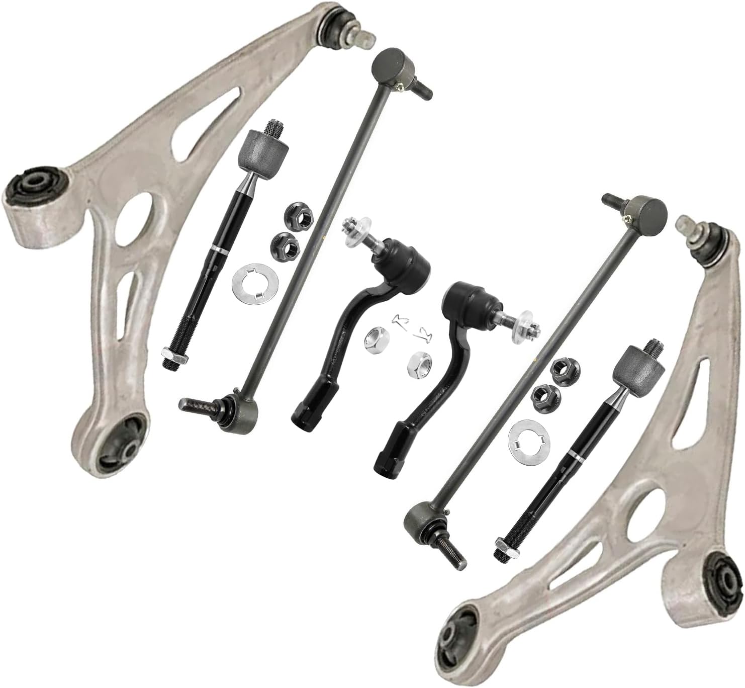 8pc Front Lower Control Arms Sway Bar Links Inner Outer Tie Rods Suspension Kit