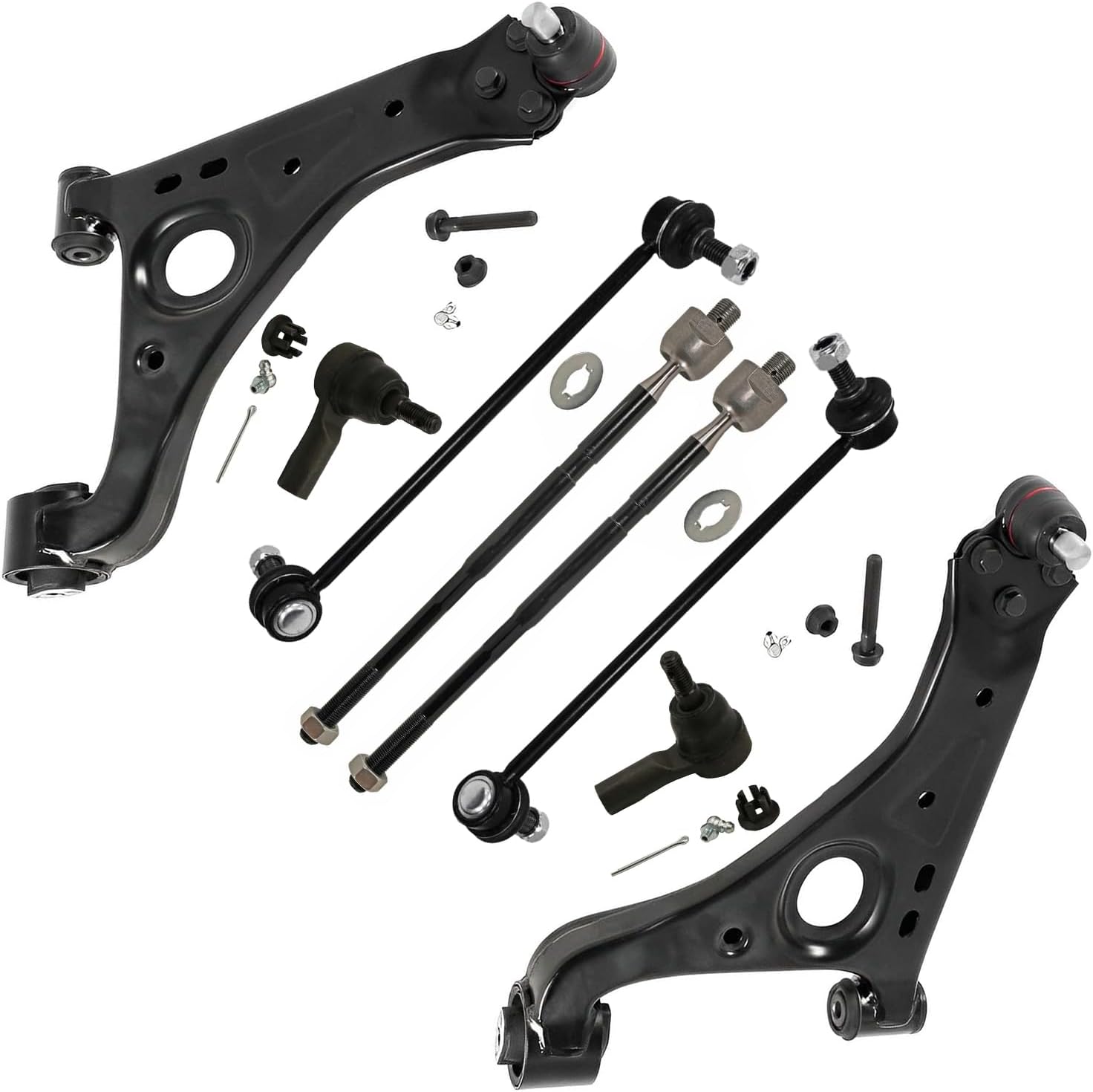 8pc Front Lower Control Arms Sway Bar Links Inner Outer Tie Rods Suspension Kit