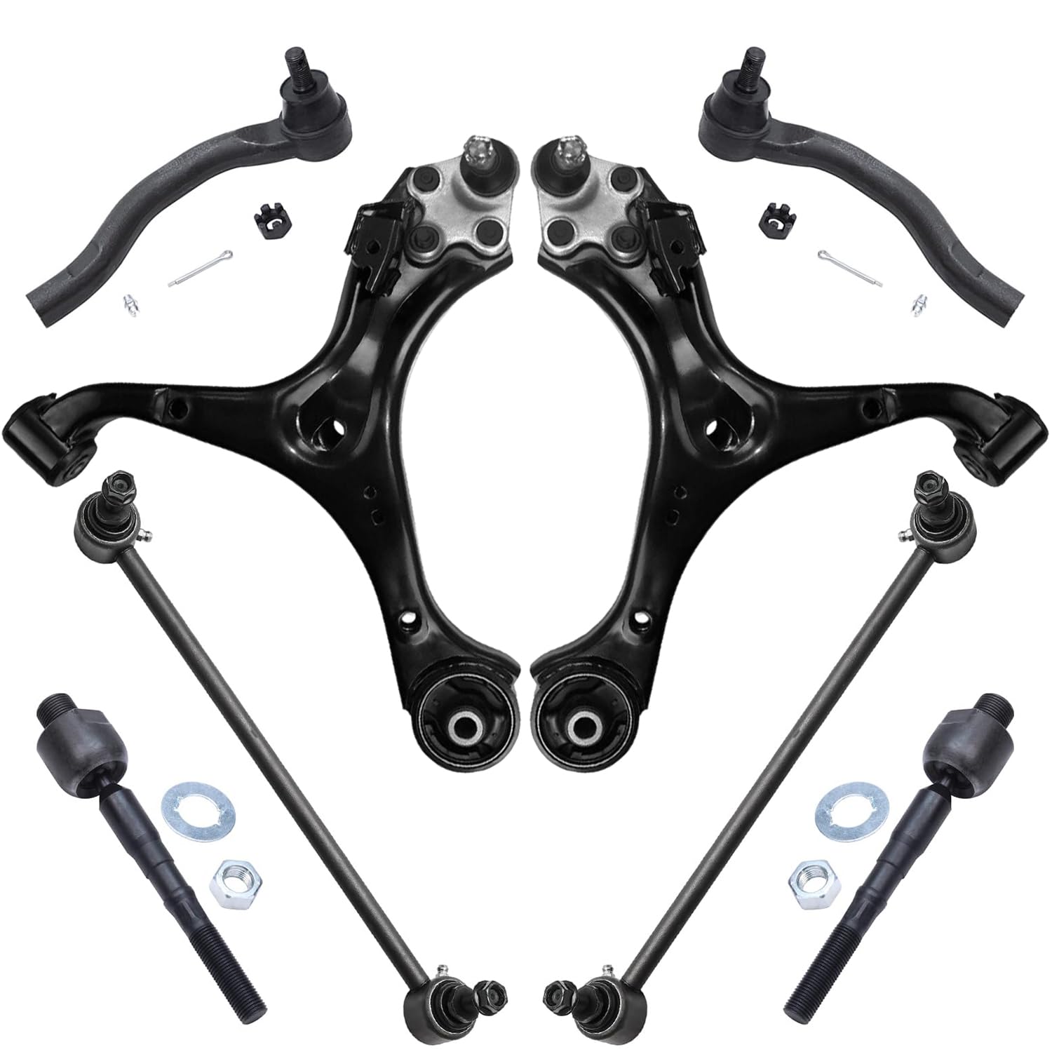 8pc Front Lower Control Arms Inner Outer Tie Rods Sway Bar Links Suspension Kit