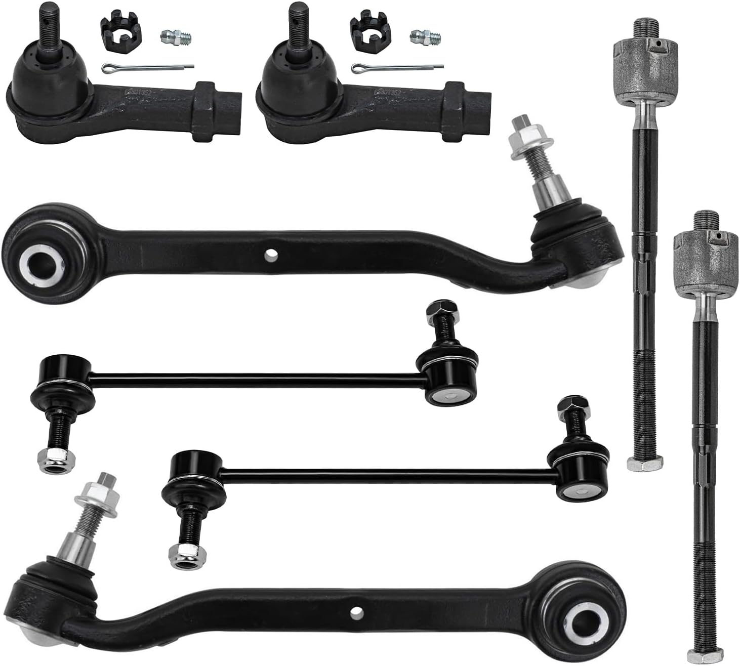 8pc Front Lower Rearward Control Arms Tie Rods Sway Bar Links Suspension Kit