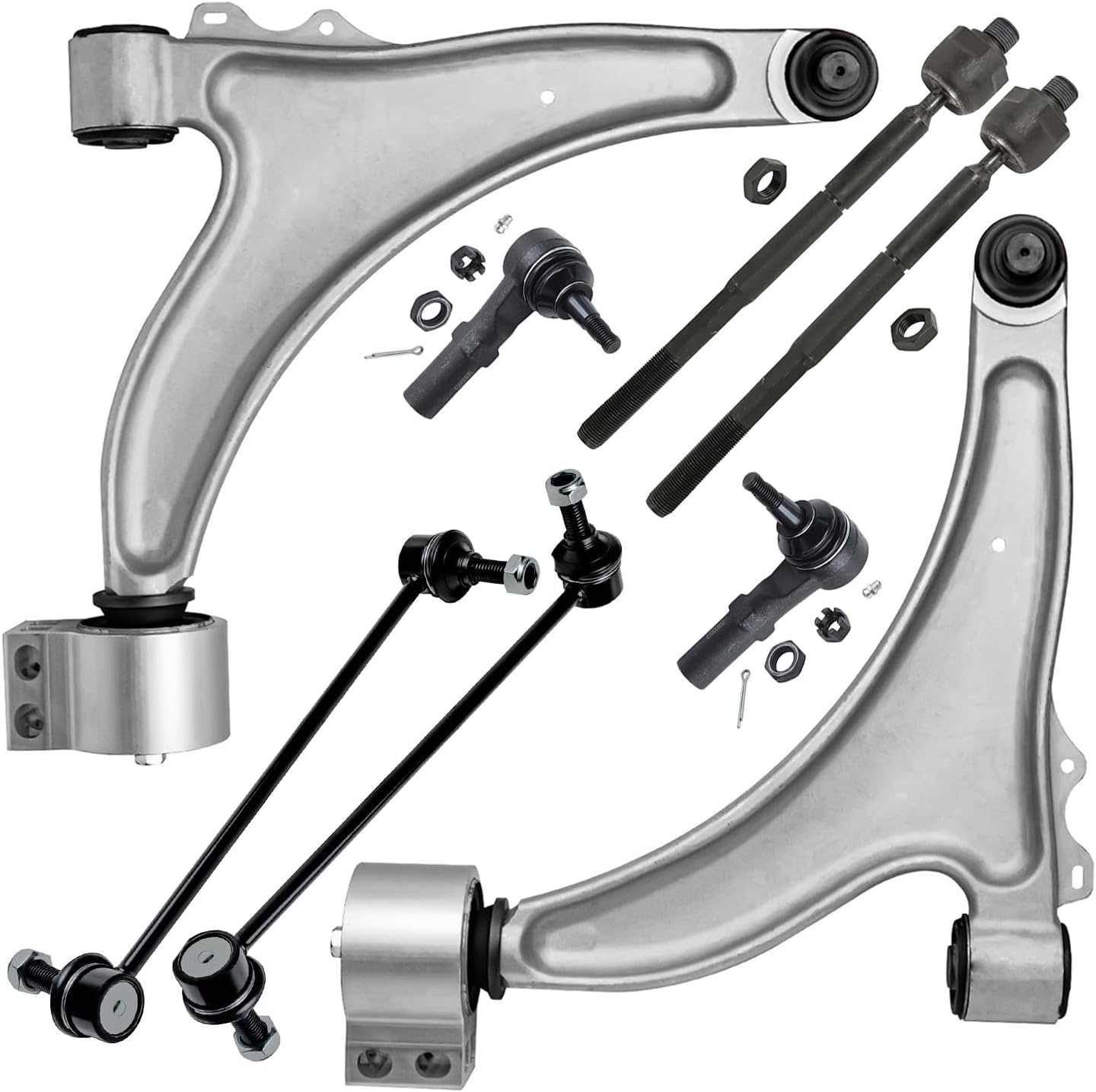 8pc Front Lower Control Arms Sway Bar Links Inner Outer Tie Rods Suspension Kit