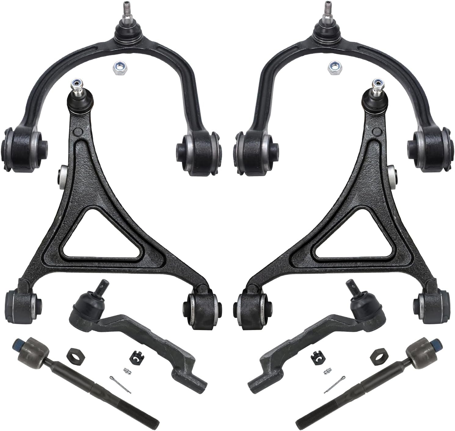 8pc Front Upper Lower Control Arms Inner Outer Tie Rods Suspension Kit