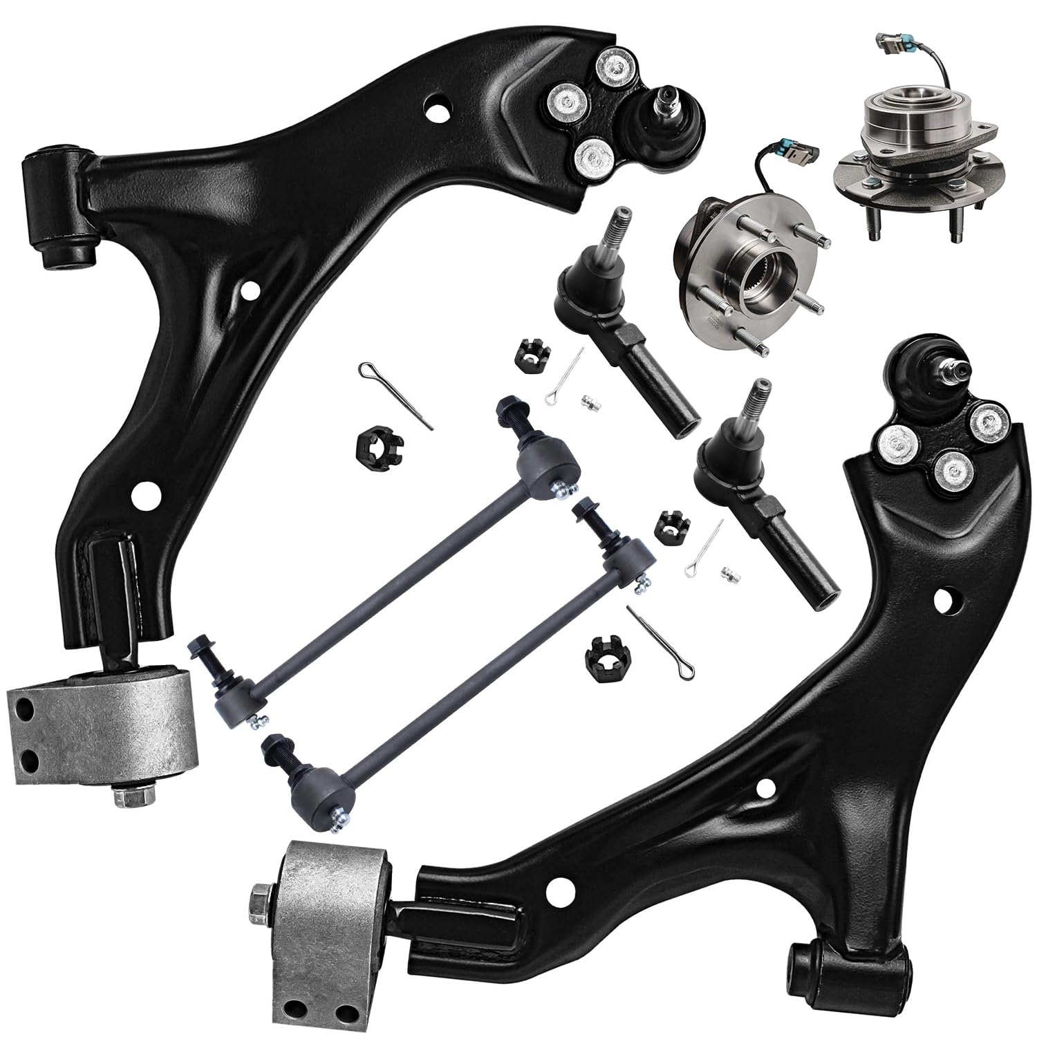 8pc Front Lower Control Arms Wheel Hub and Bearings Tie Rods Suspension Kit