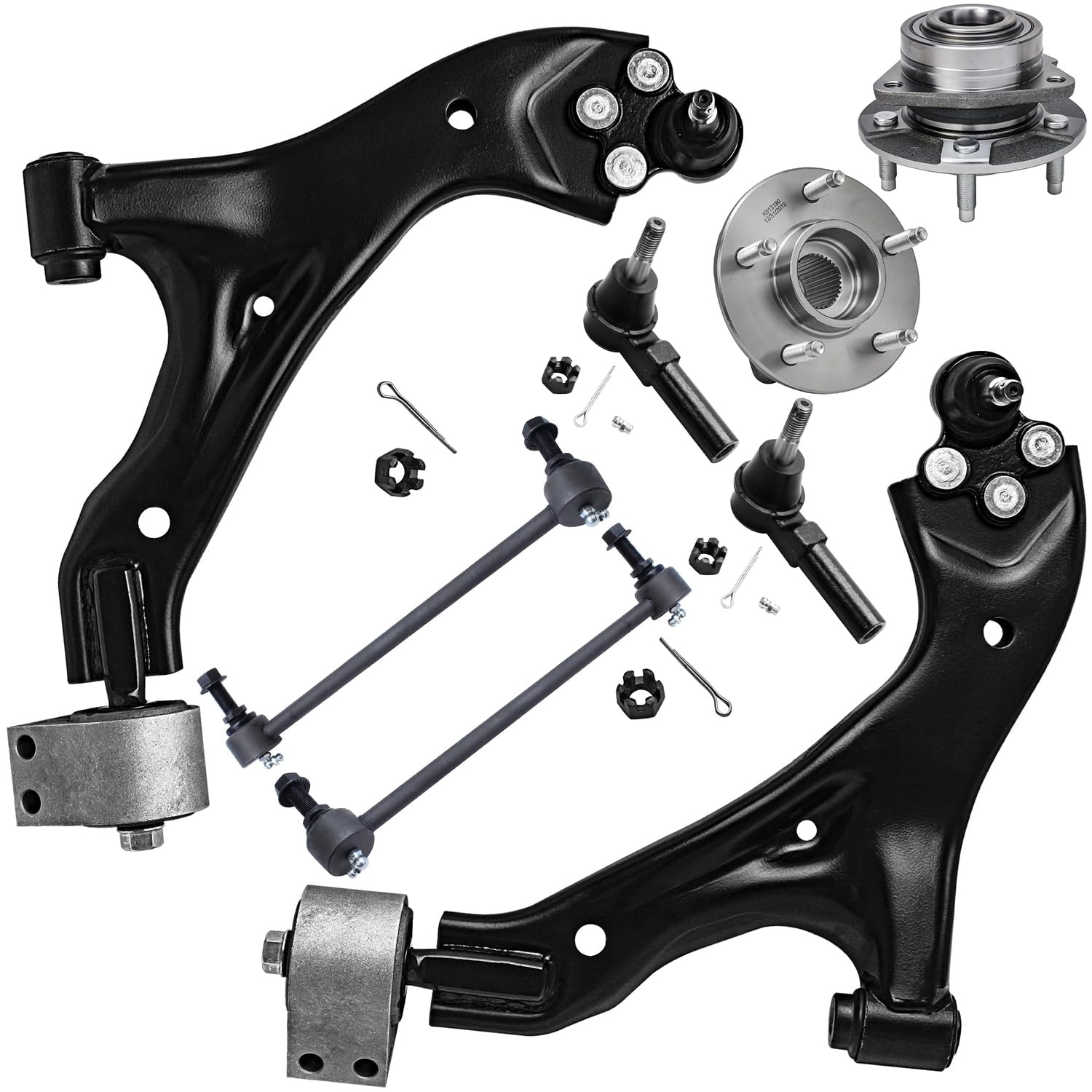 8pc Front Lower Control Arms Wheel Hub and Bearings Suspension Kit