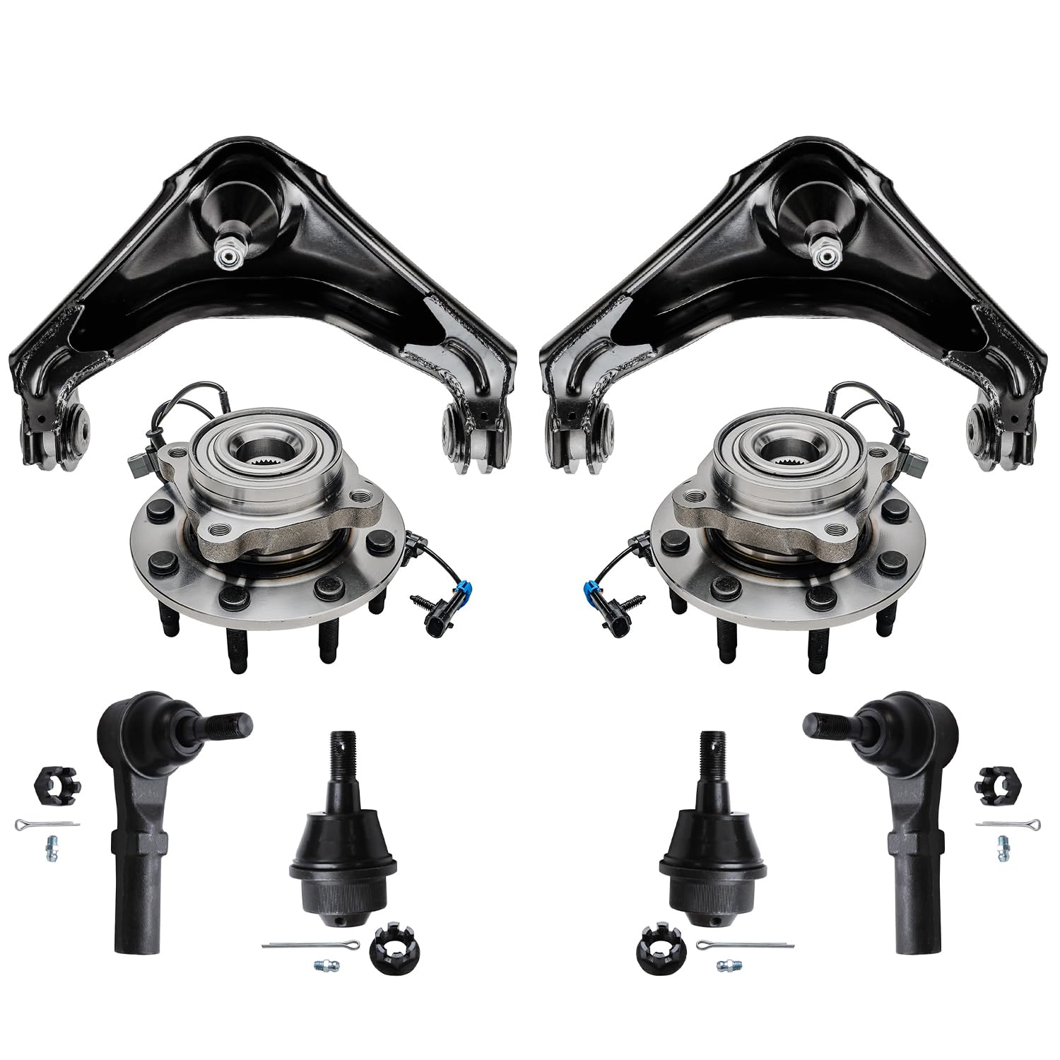 8pc Front Upper Control Arms Wheel Hub and Bearings Suspension Kit