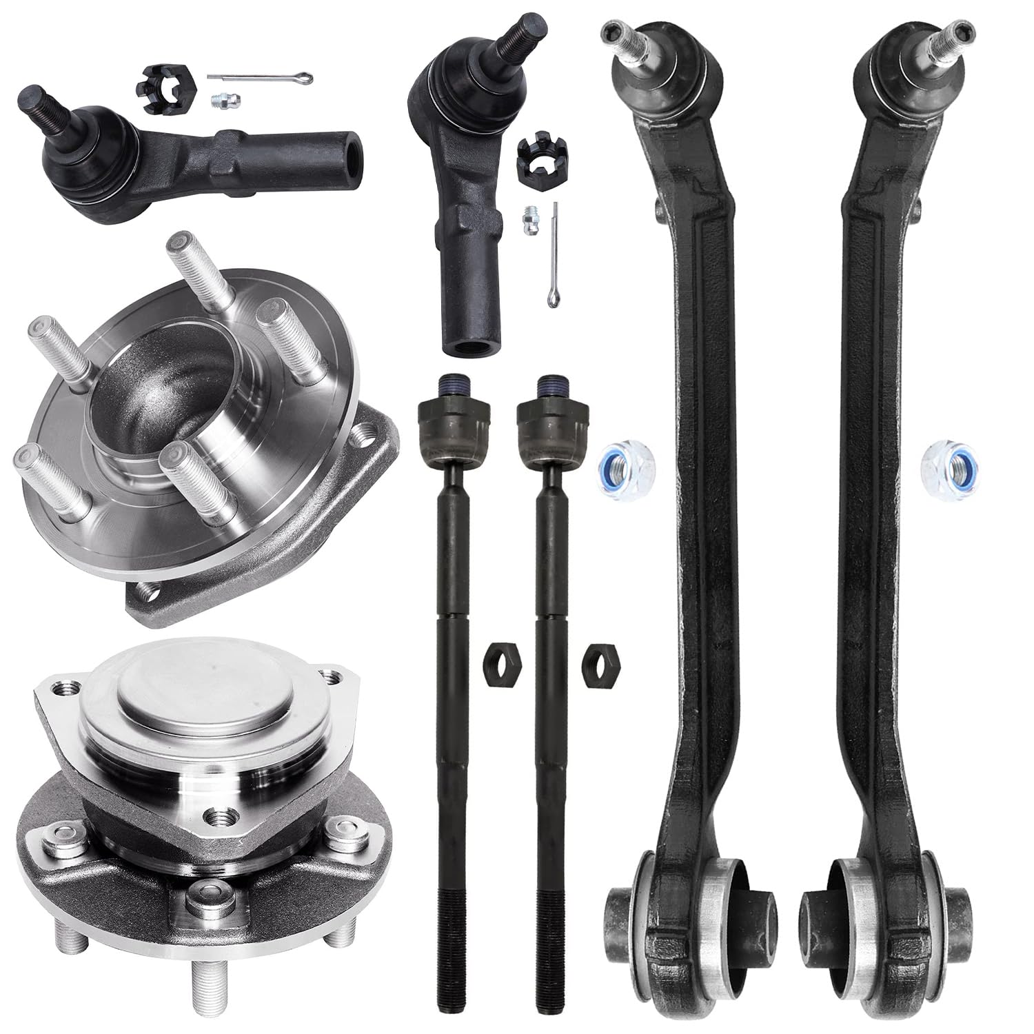8pc Front Lower Control Arms Tie Rods Wheel Hub and Bearings Suspension Kit