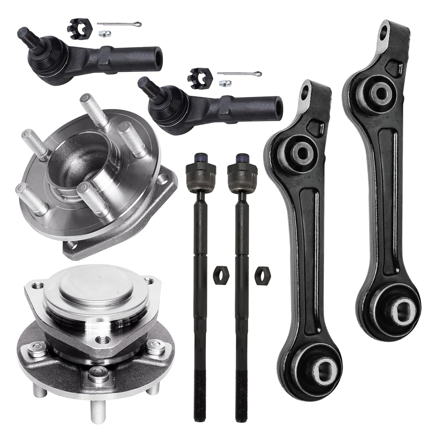 8pc Front Lower Control Arms Tie Rods Wheel Hub and Bearings Suspension Kit