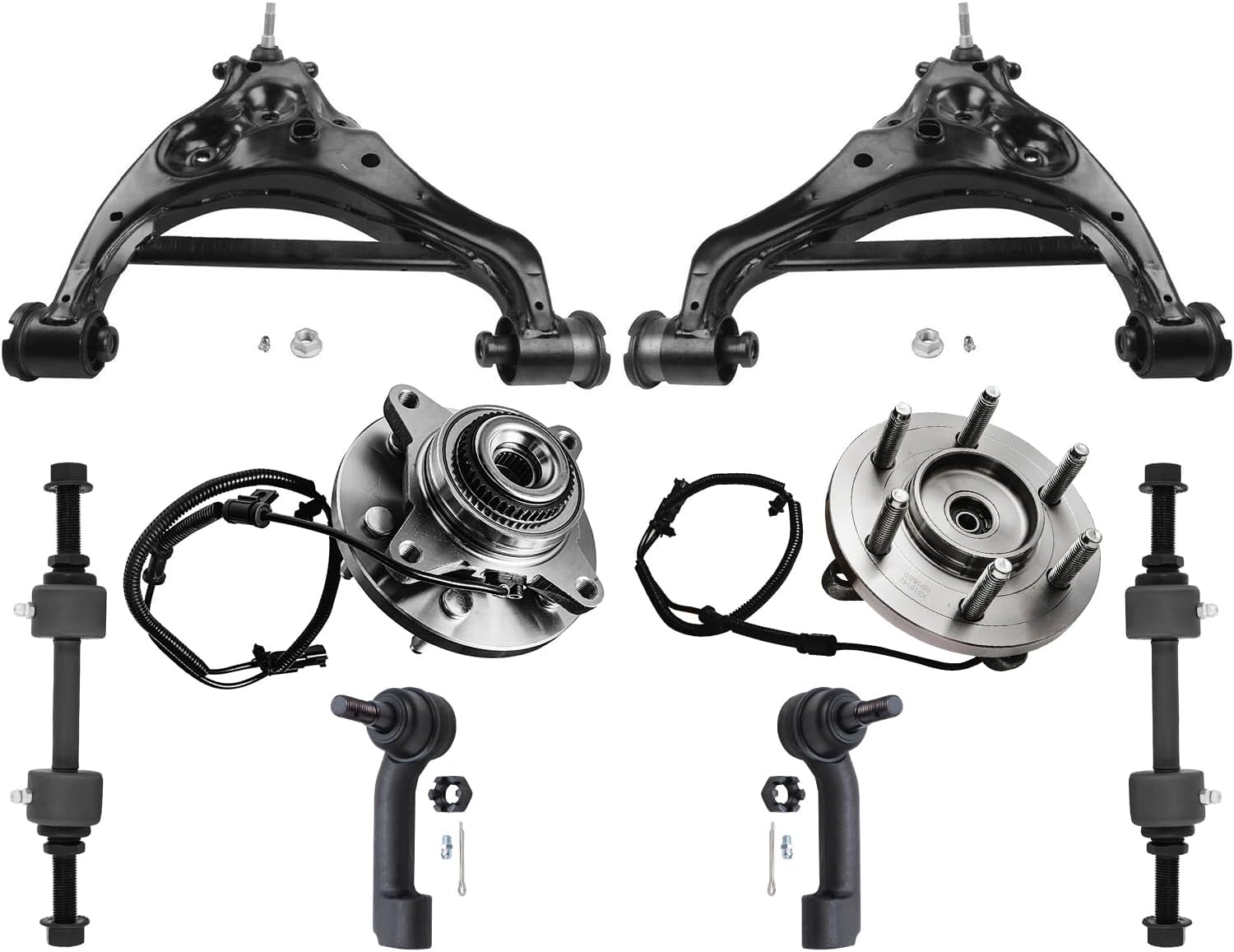 8pc Front Lower Control Arms Wheel Hub and Bearings Suspension Kit