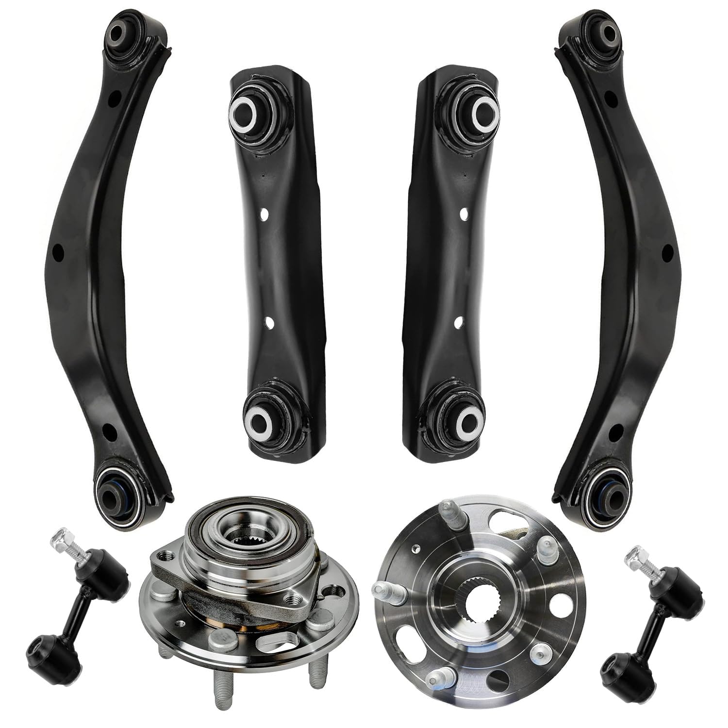 8pc Rear Upper Lower Forward Control Arms Wheel Hub and Bearings Suspension Kit