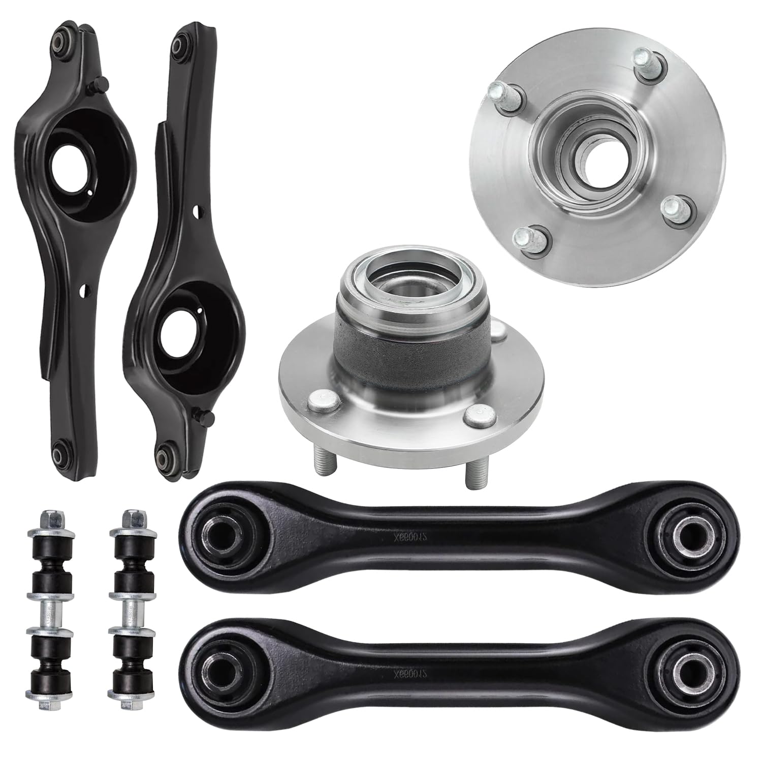 8pc Rear Lower Control Arms Wheel Hub and Bearings Sway Bar Links Suspension Kit