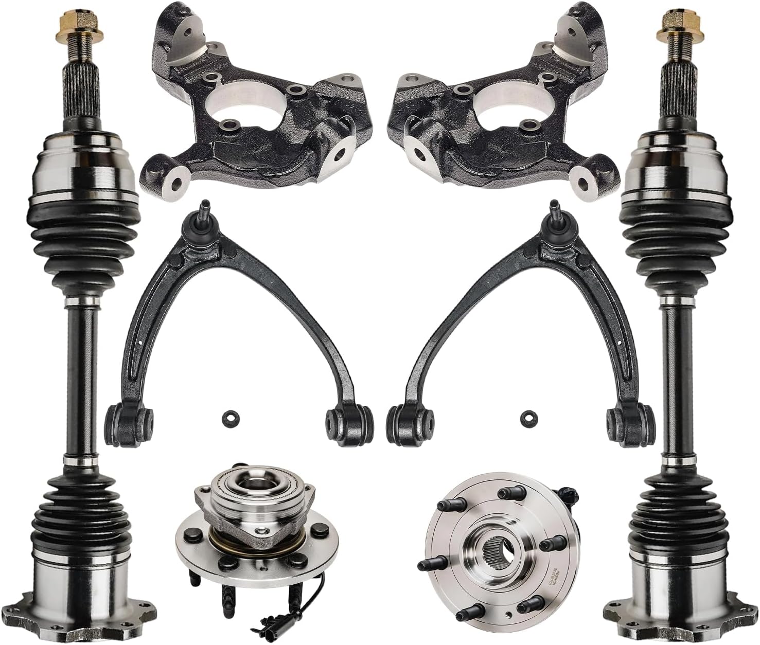 8pc Front CV Axles Upper Control Arms Wheel Hub and Bearings Suspension Kit