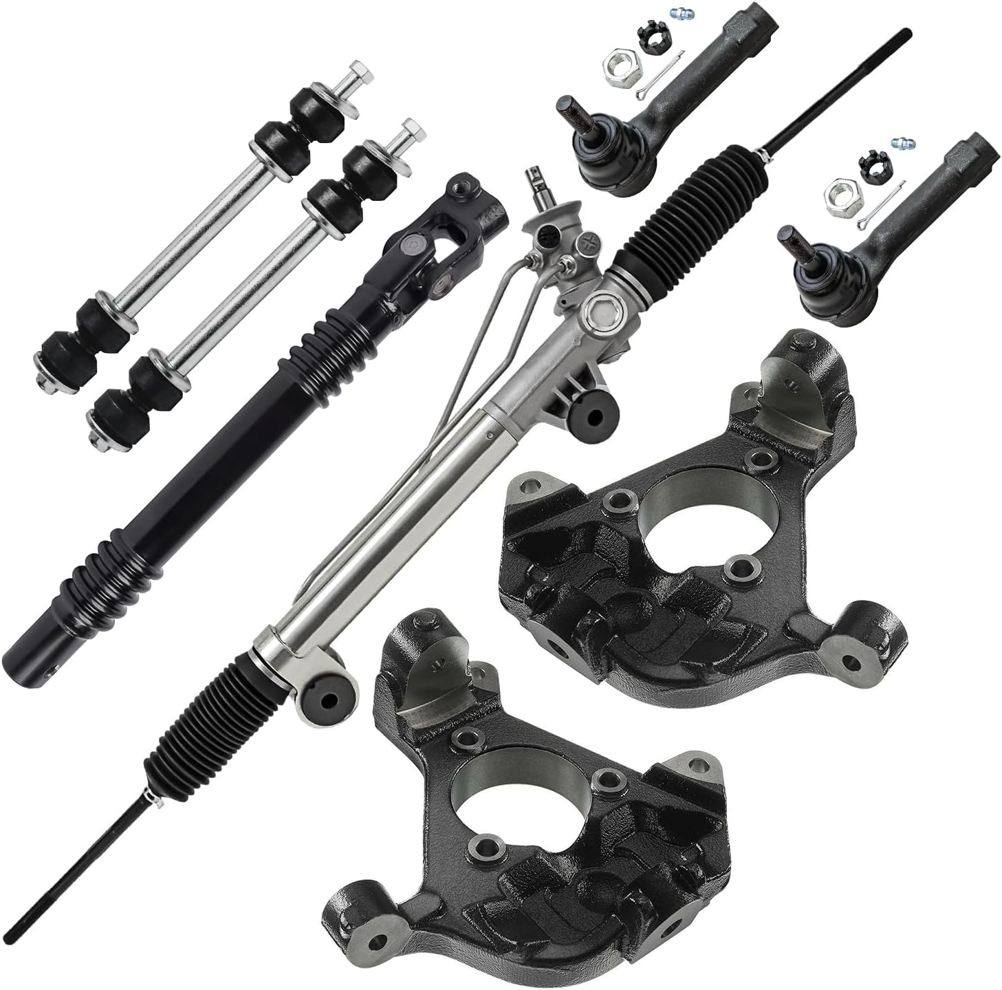 8pc Rack and Pinion Lower Intermediate Steering Shaft & Knuckles Suspension Kit