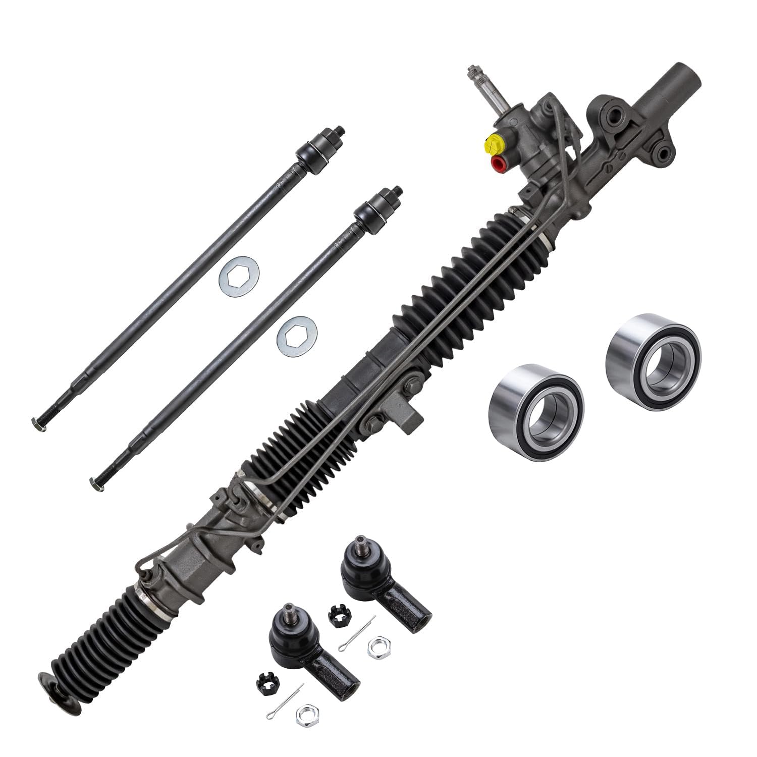 7pc Front Power Steering Rack and Pinion Wheel Bearings Suspension Kit
