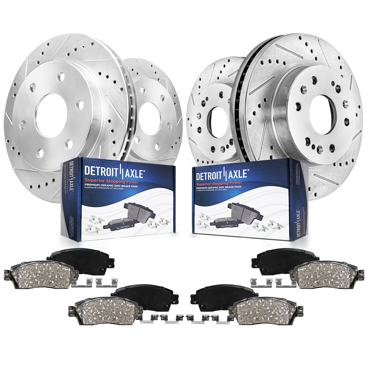 8pc Front & Rear Drilled Slotted Rotors and Ceramic Brake Pads Kit
