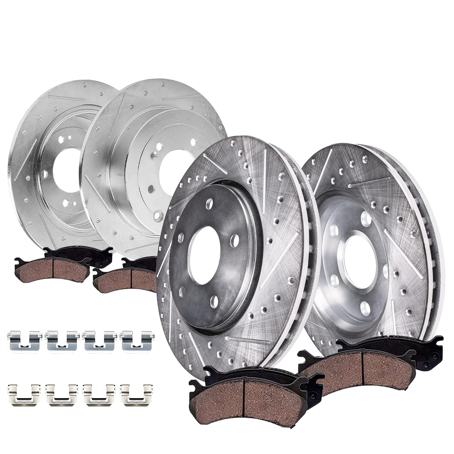 8pc Front & Rear Drilled Slotted Rotors and Ceramic Brake Pads Kit