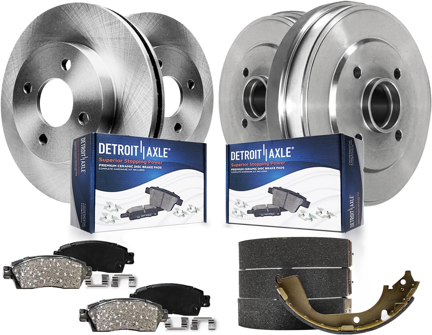 8pc Front Disc Rotors Ceramic Brake Pads and Rear Drums Brake Shoes Kit