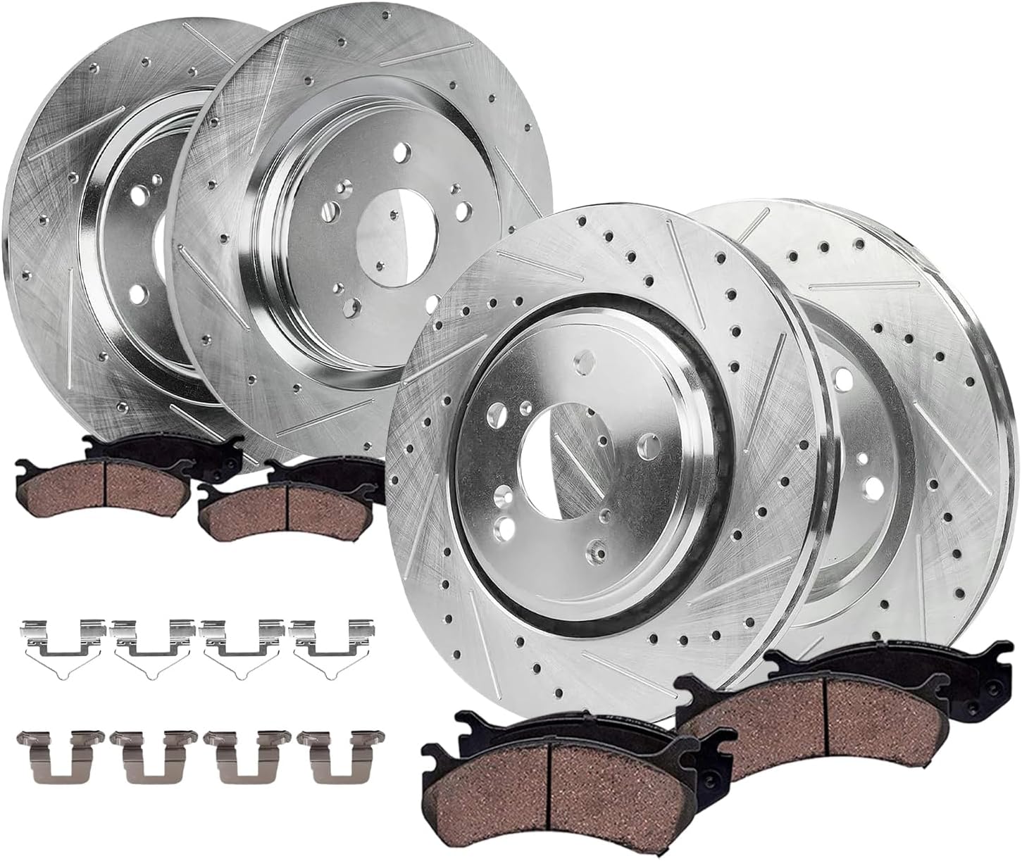 8pc Front & Rear Drilled Slotted Rotors and Ceramic Brake Pads Kit