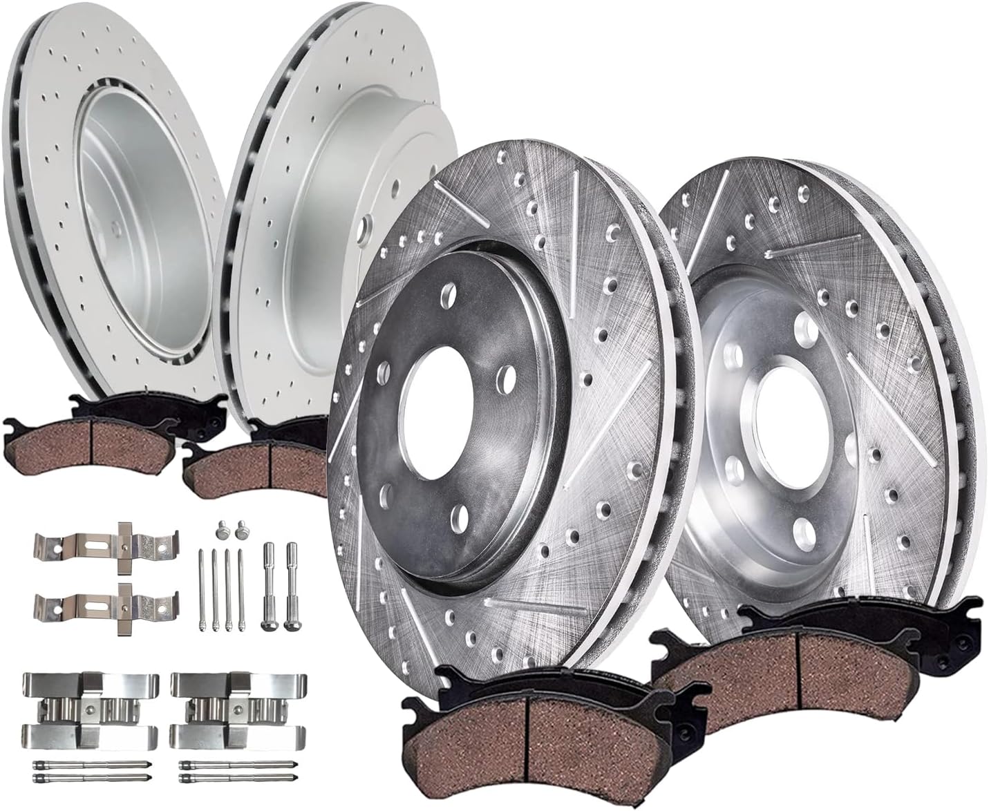 8pc Front & Rear Drilled Slotted Rotors and Ceramic Brake Pads Kit