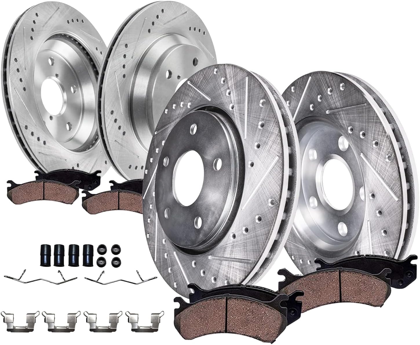 8pc Front & Rear Drilled Slotted Rotors and Ceramic Brake Pads Kit