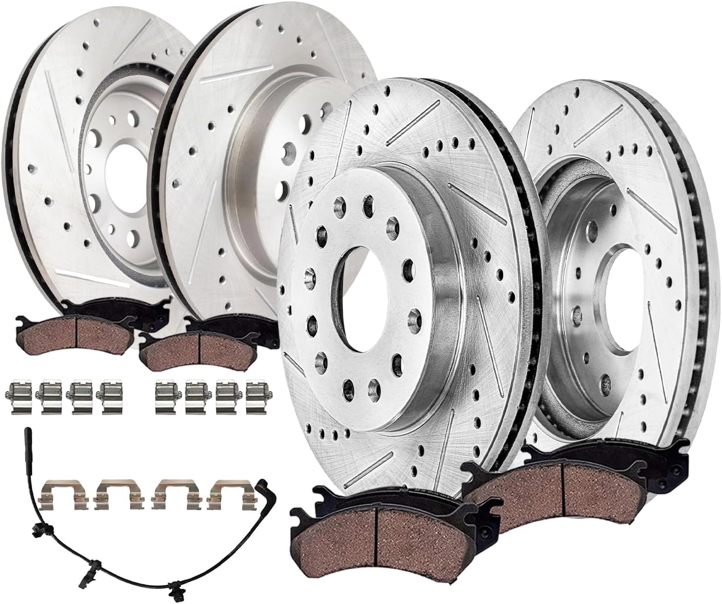 8pc Front & Rear Drilled Slotted Rotors and Ceramic Brake Pads Kit
