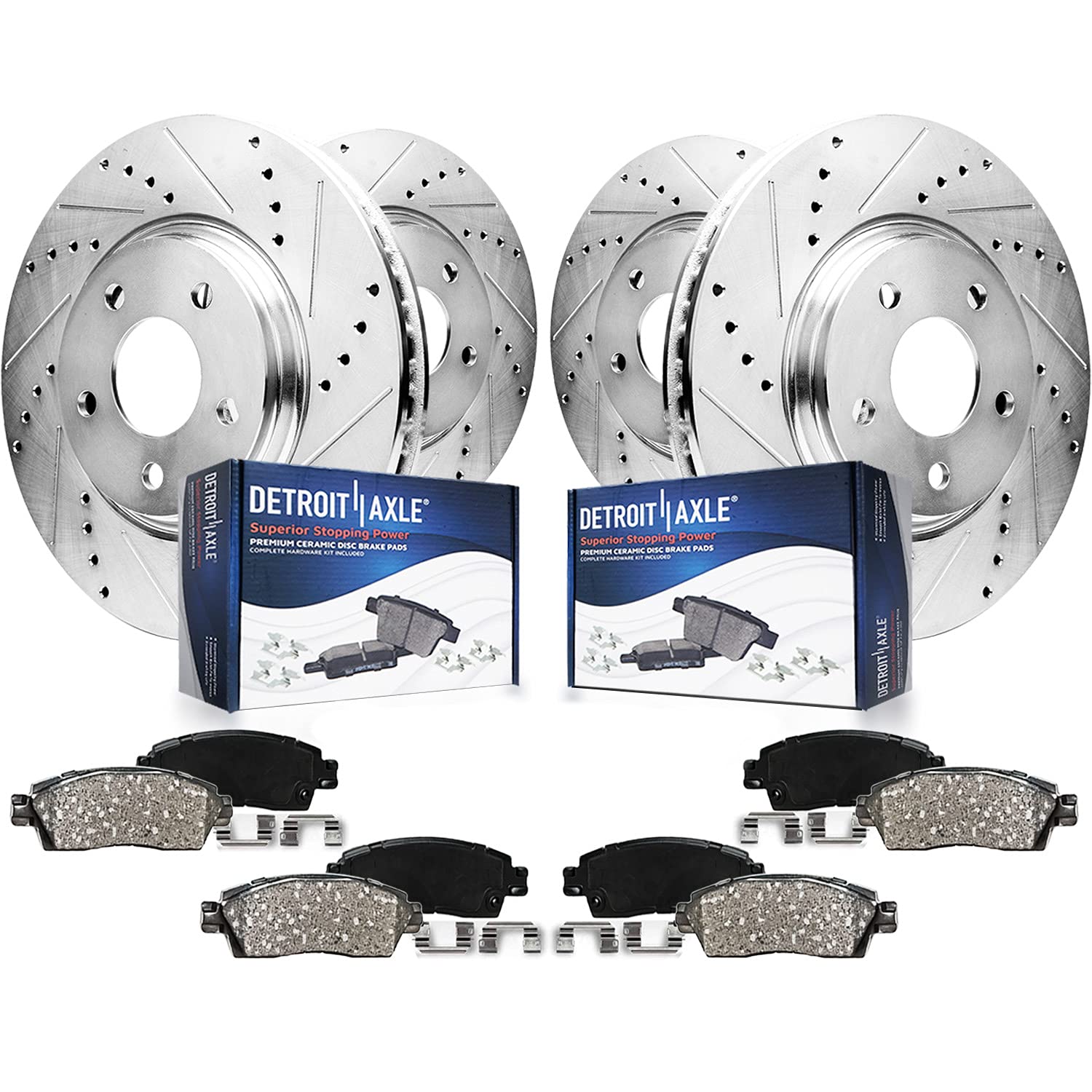 8pc Front & Rear Drilled Slotted Rotors and Ceramic Brake Pads Kit