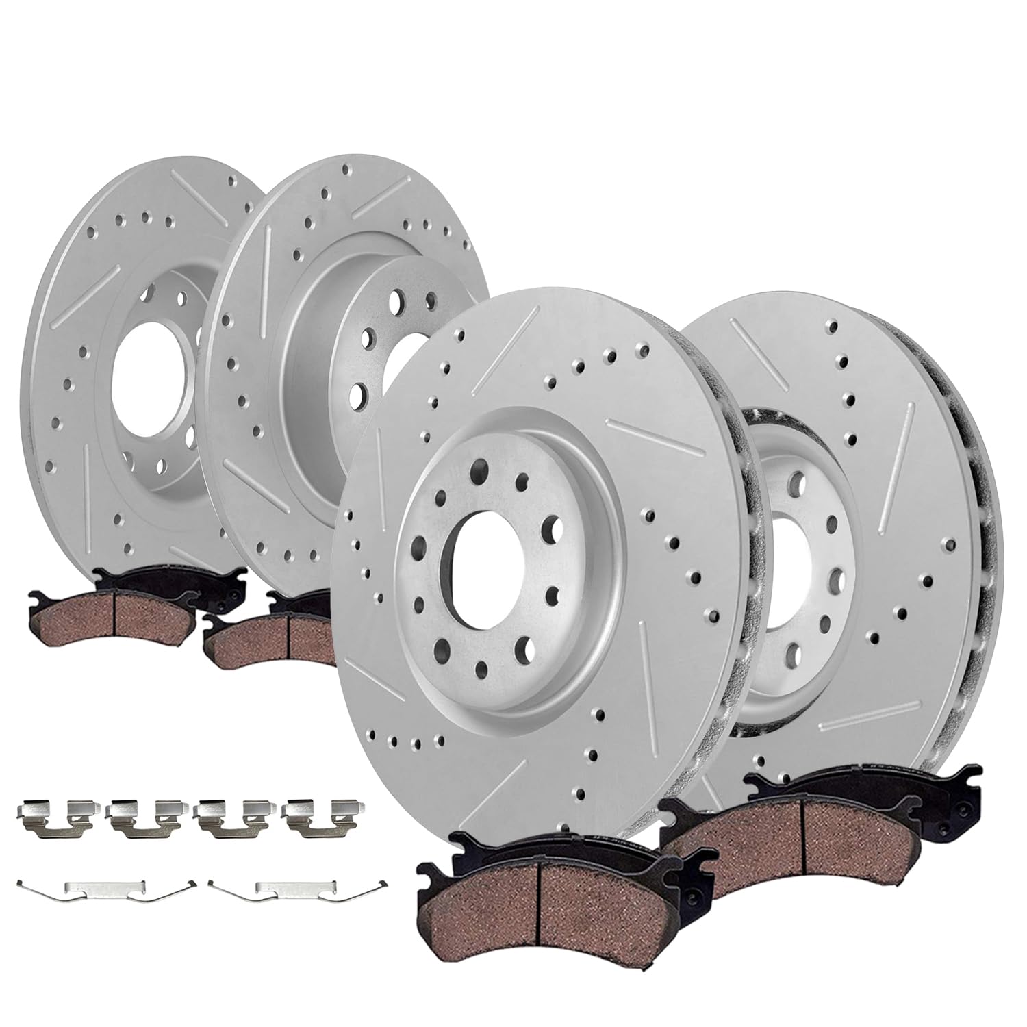 8pc Front & Rear Drilled Slotted Rotors and Ceramic Brake Pads Kit