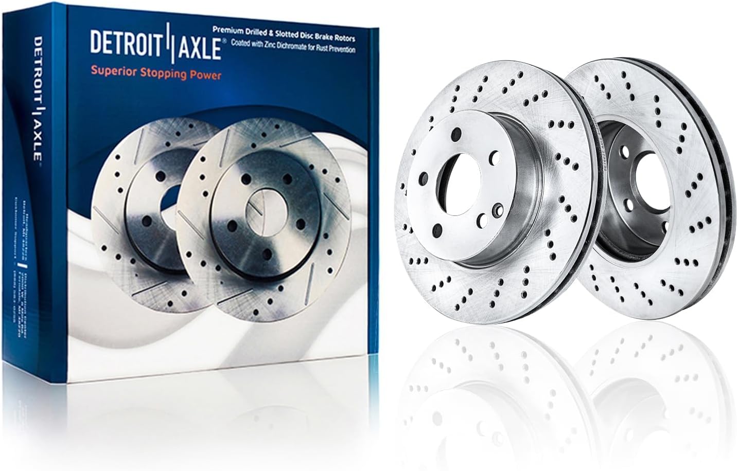Detroit Axle - Front  Rear Drilled Rotors Brake Pads Kit for 2012-15 Benz C250 — image 4