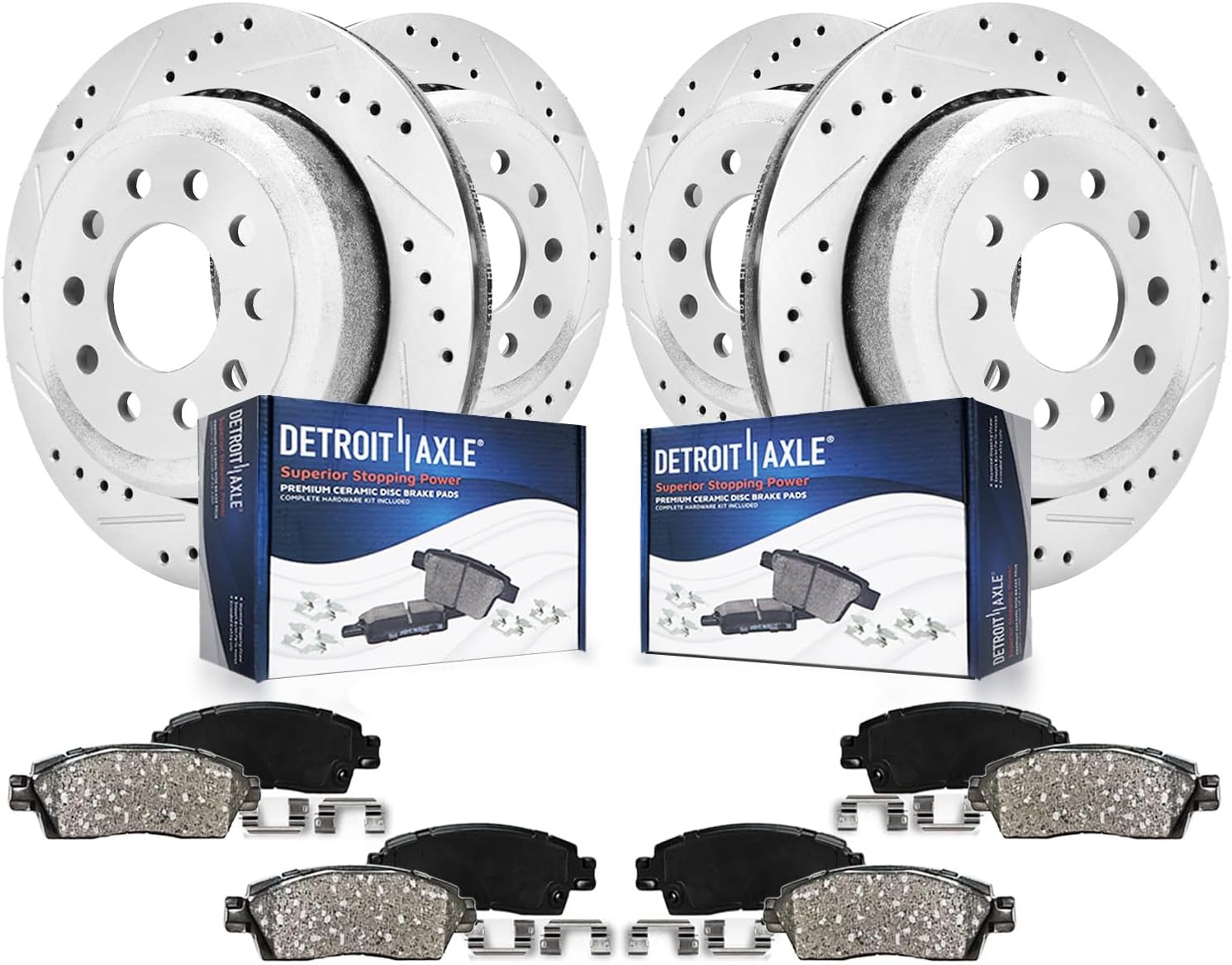 8pc Front & Rear Drilled Slotted Rotors and Ceramic Brake Pads Kit