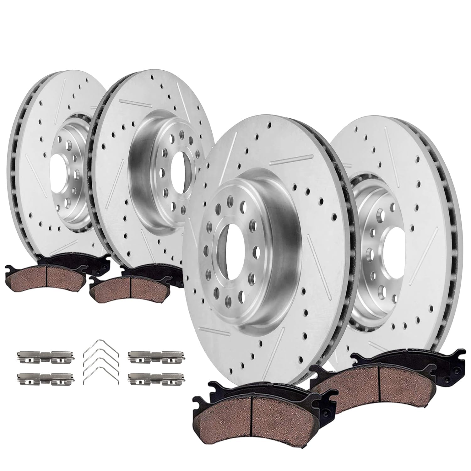 8pc Front & Rear Drilled Slotted Rotors and Ceramic Brake Pads Kit