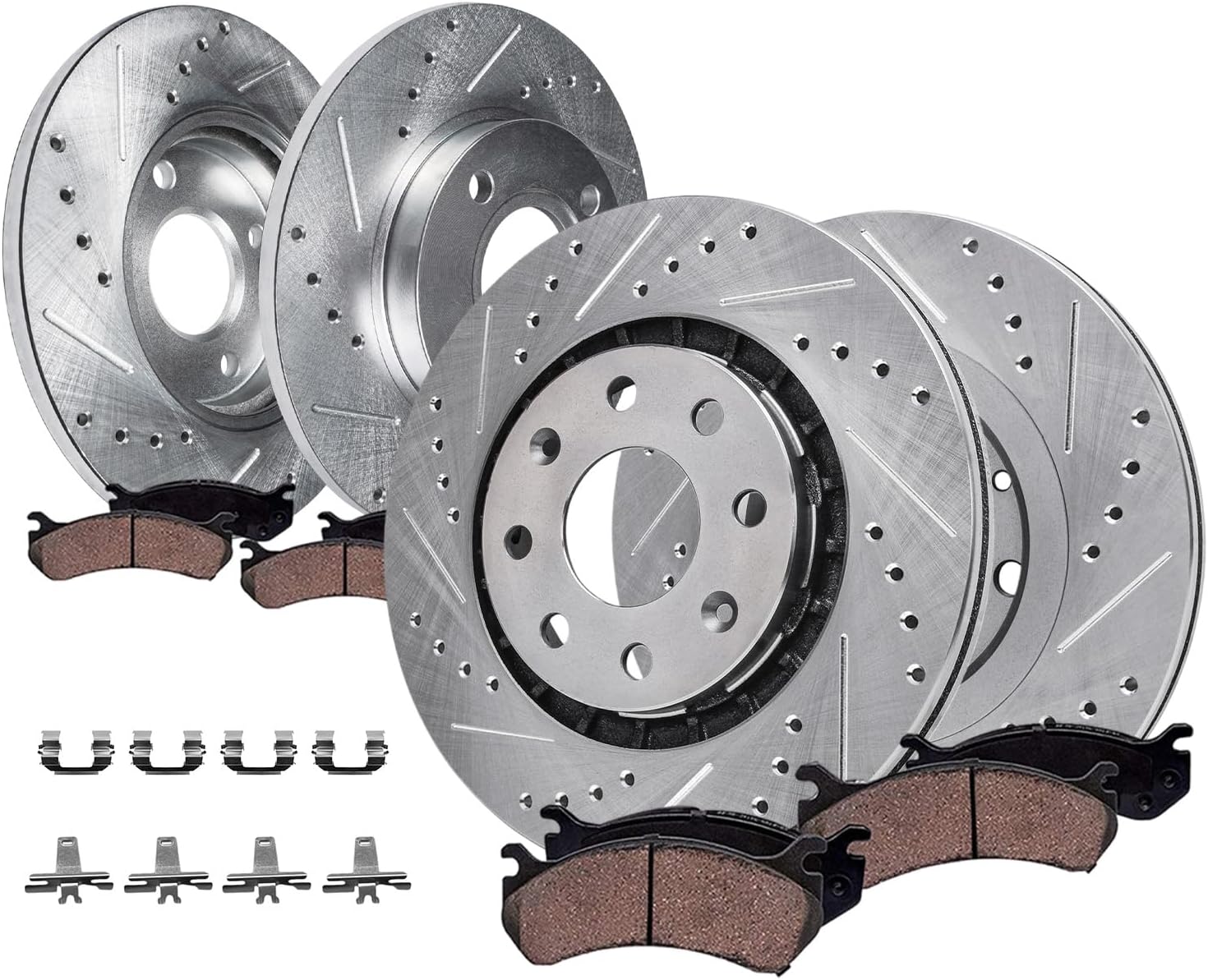 8pc Front & Rear Drilled Slotted Rotors and Ceramic Brake Pads Kit