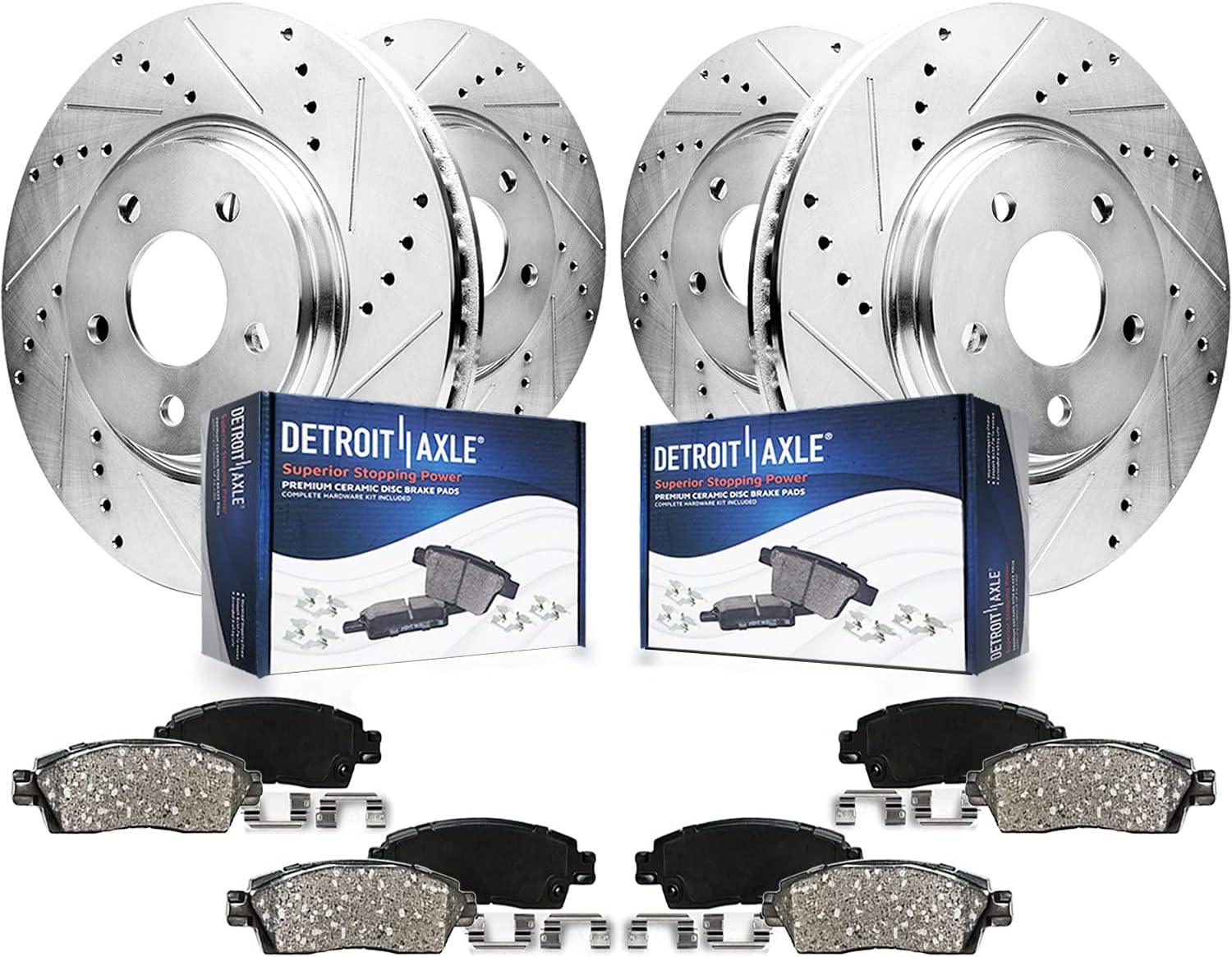 8pc Front & Rear Drilled Slotted Rotors and Ceramic Brake Pads Kit