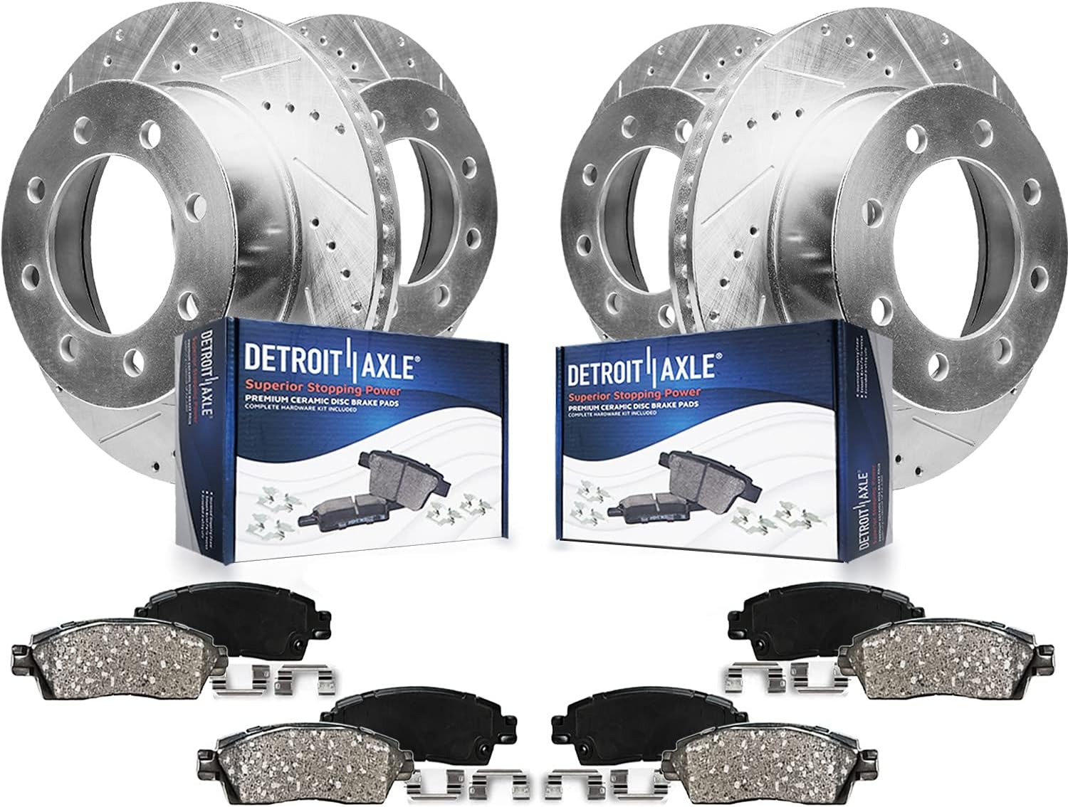8pc Front & Rear Drilled Slotted Rotors and Ceramic Brake Pads Kit
