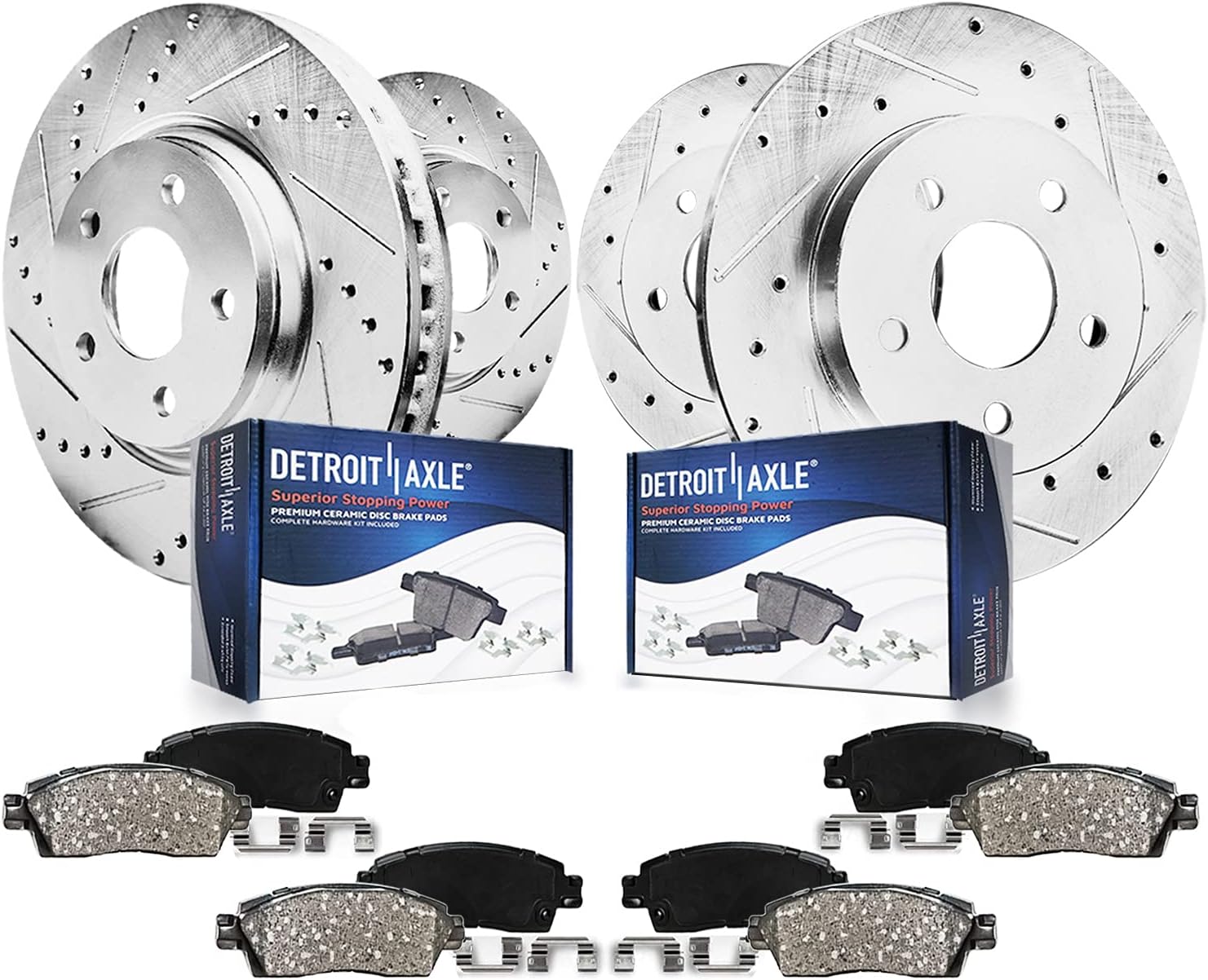 8pc Front & Rear Drilled Slotted Rotors and Ceramic Brake Pads Kit