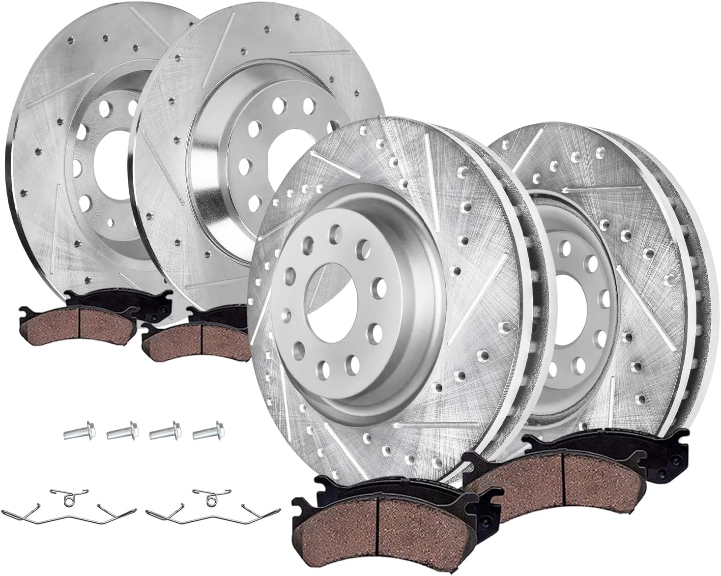 8pc Front & Rear Drilled Slotted Rotors and Ceramic Brake Pads Kit