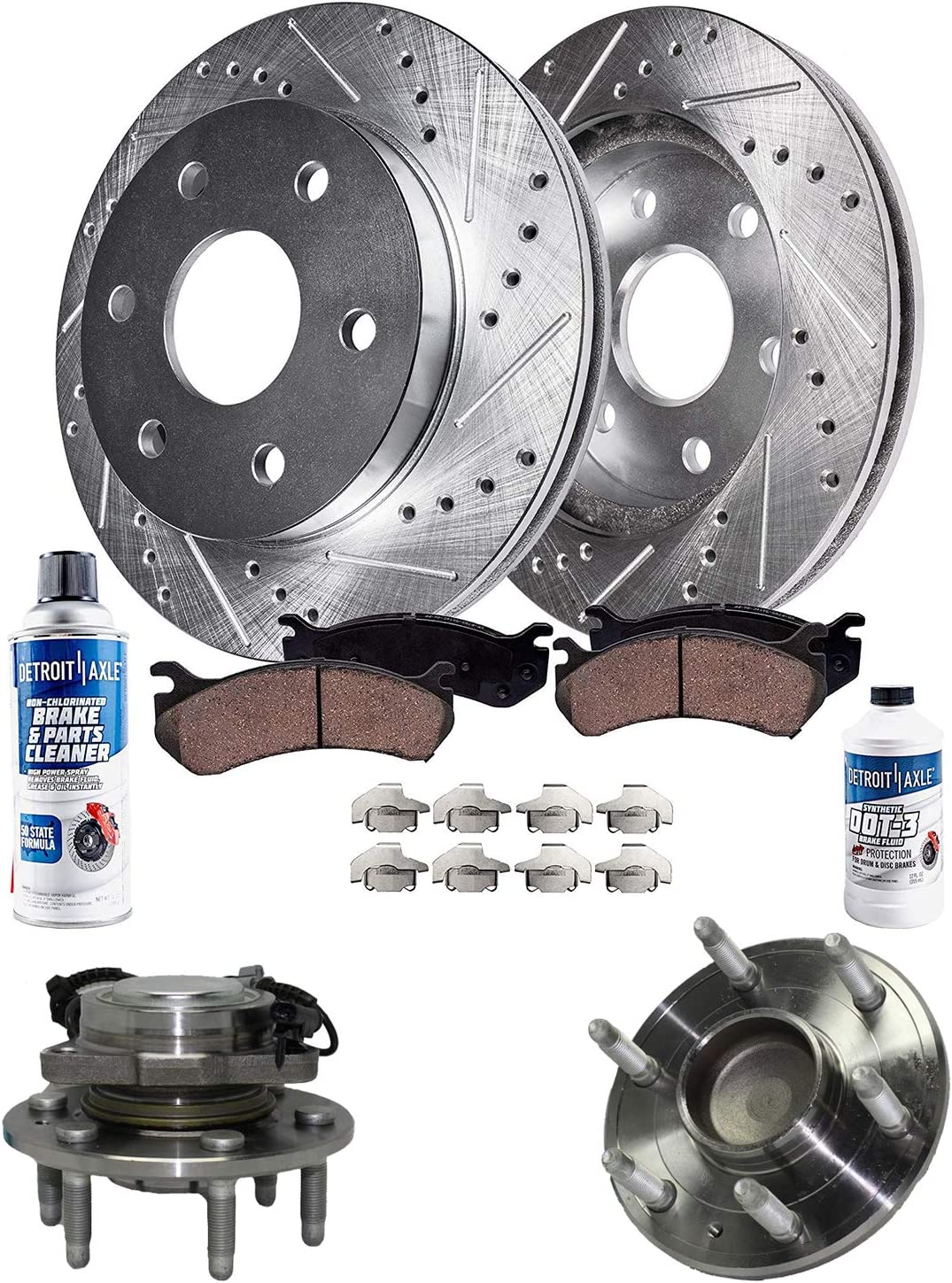 Detroit Axle - 2WD Front Drilled Rotors Brake Pads Wheel Hubs for Silverado 1500