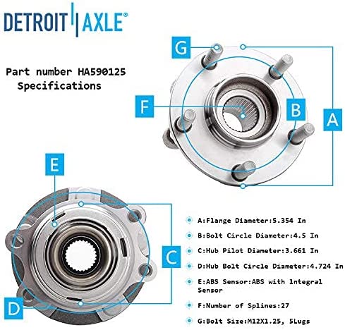 Detroit Axle - AWD Front Drilled Rotors Brake Pads Wheel Hubs for Ex35 G37 M35 — image 7