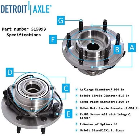 Detroit Axle - Front Disc Rotors Brake Pads Wheel Hubs Kit for Hummer H3 H3T — image 7