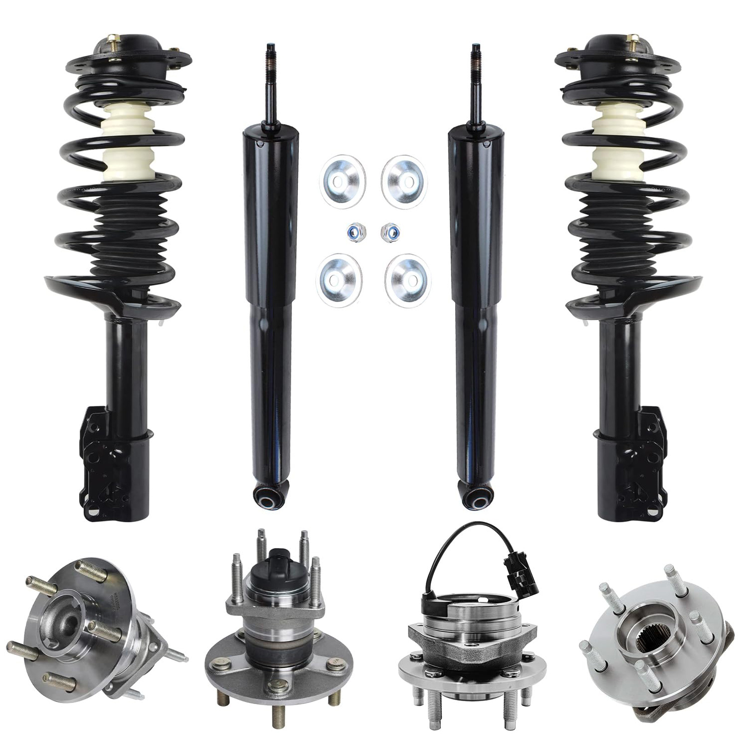 8pc Front Struts Rear Shocks Wheel Hub and Bearings Suspension Kit