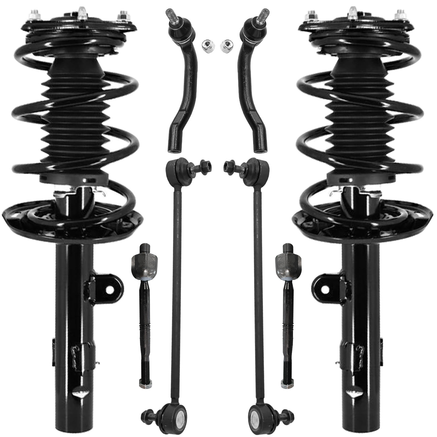 8pc Front Struts Inner Outer Tie Rods Sway Bar Links Suspension Kit